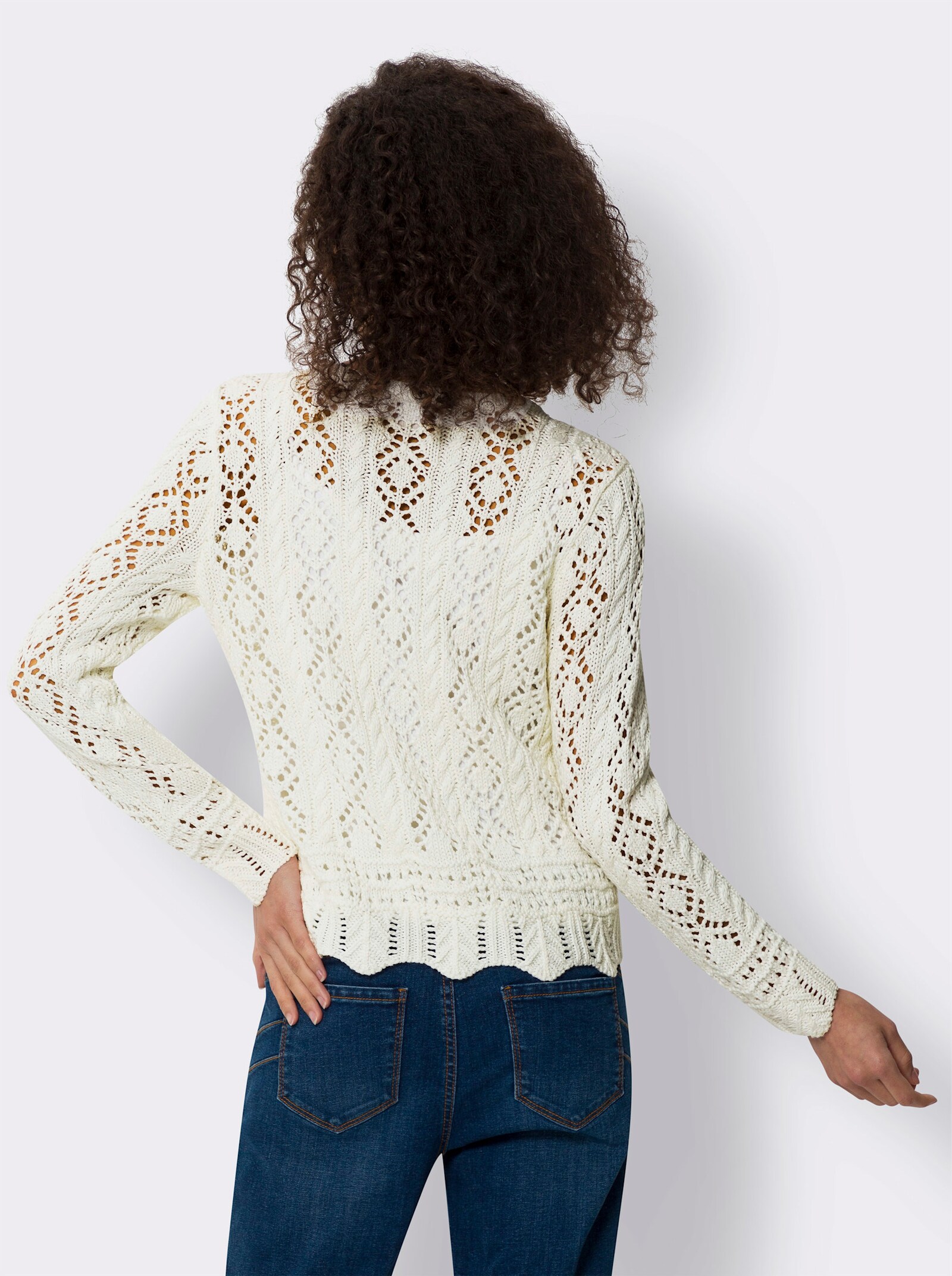 heine Ajourstrickjacke mit Wellenkanten - champagner