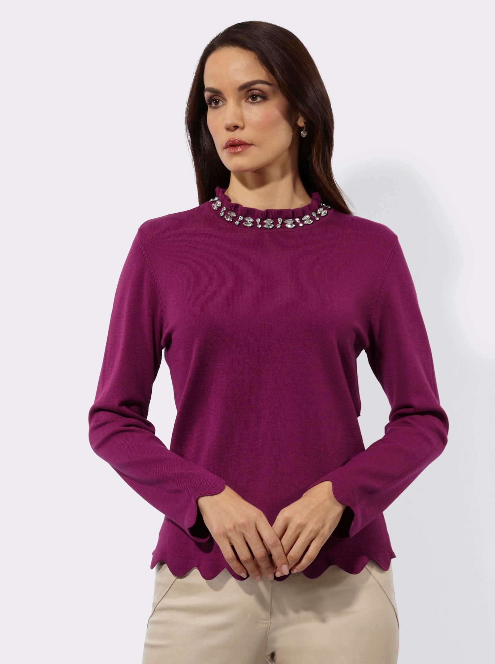 Langarm-Pullover mit Glitzersteinchen - malve