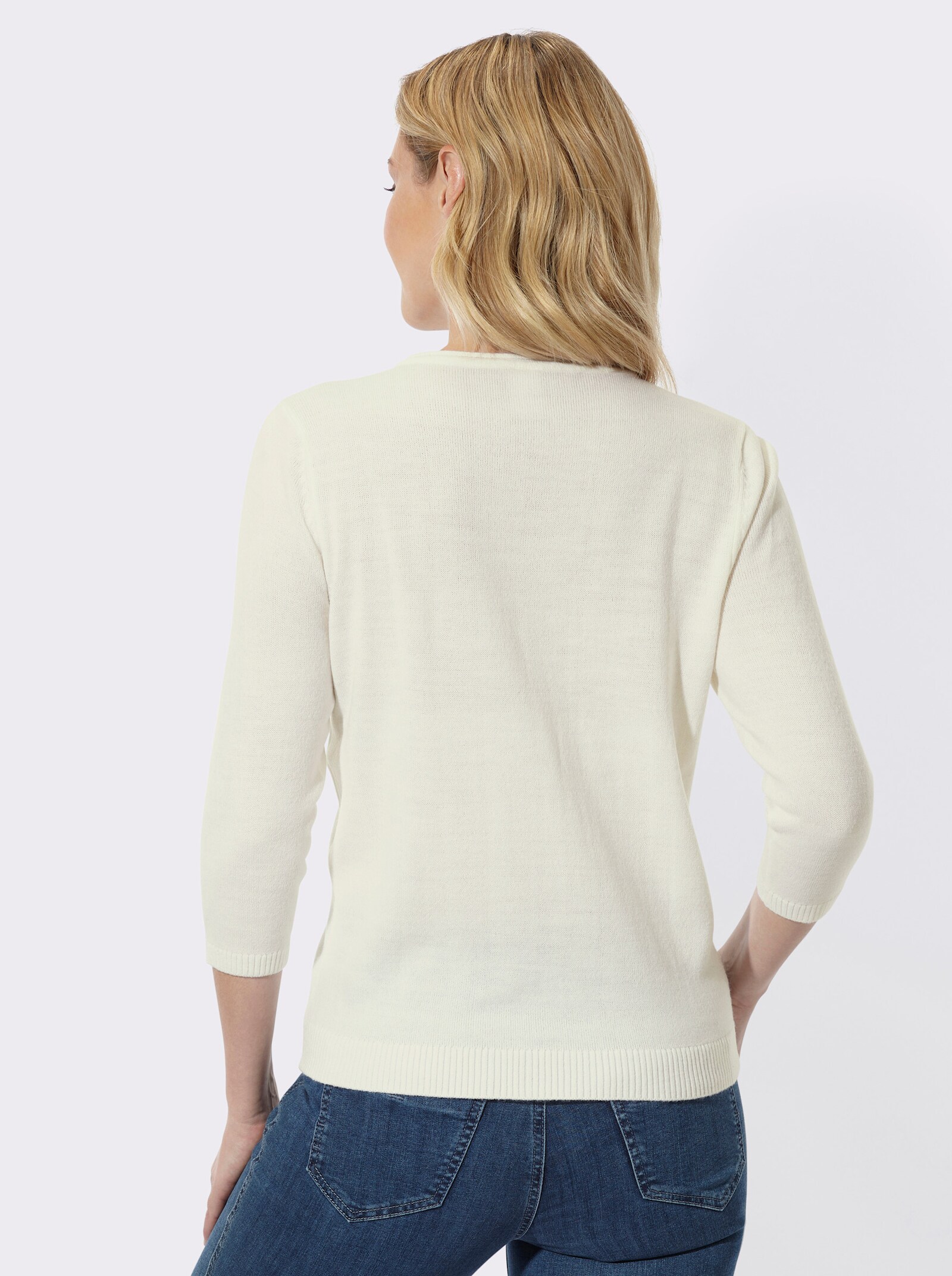 V-Ausschnitt-Pullover mit Zierknopfleiste - ecru