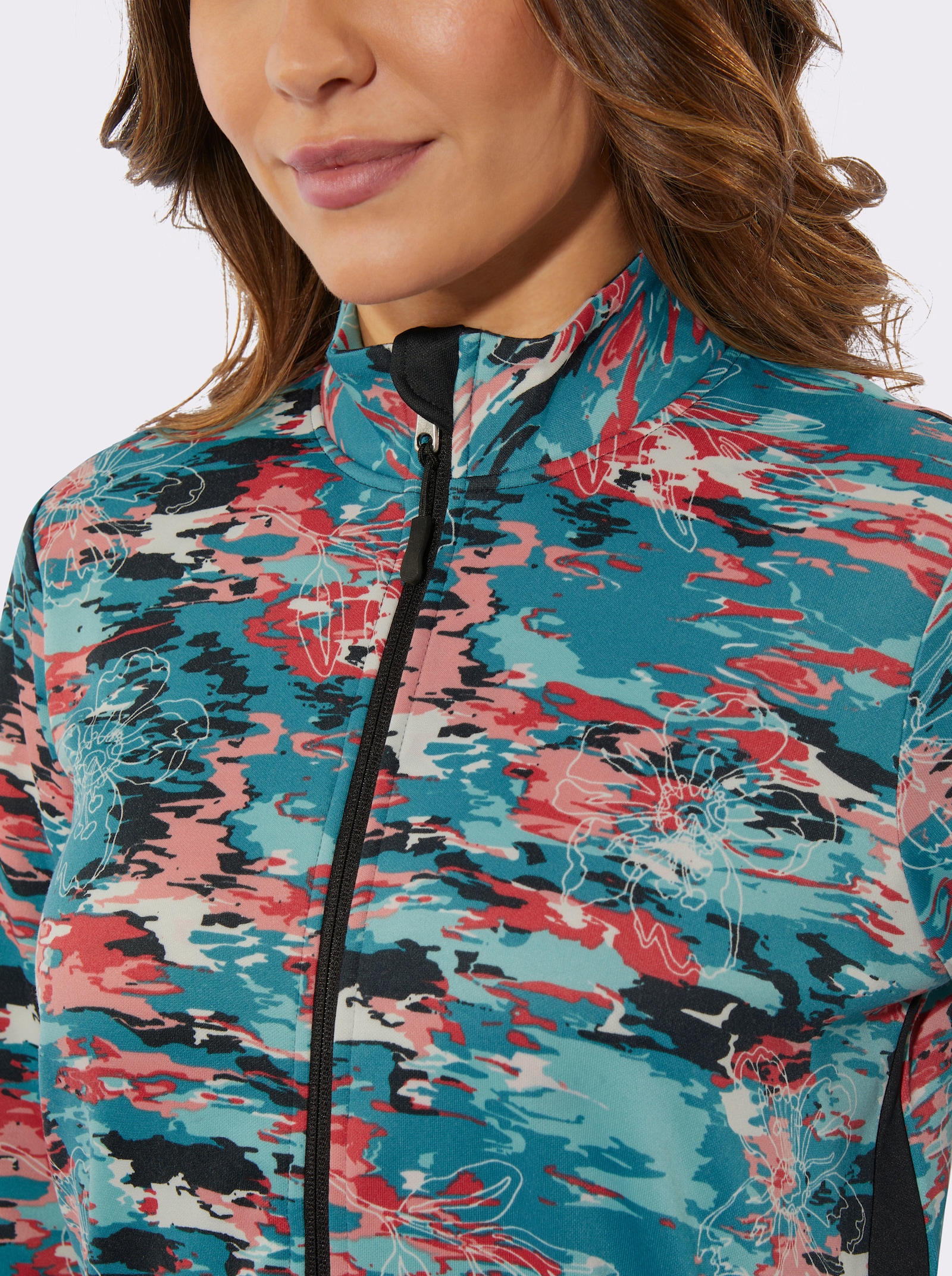 Sportovní bunda z prodyšného materiálu - ecru-petrolejová-potisk