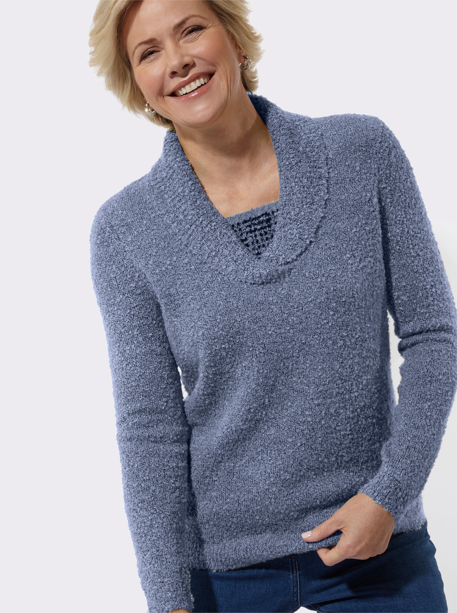 Pullover in 2-in-1-Optik mit Schalkragen - taubenblau