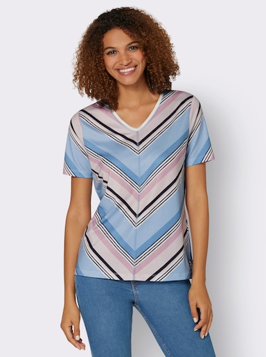 Streifenshirt mit V-förmigen Streifen - rosé-gestreift