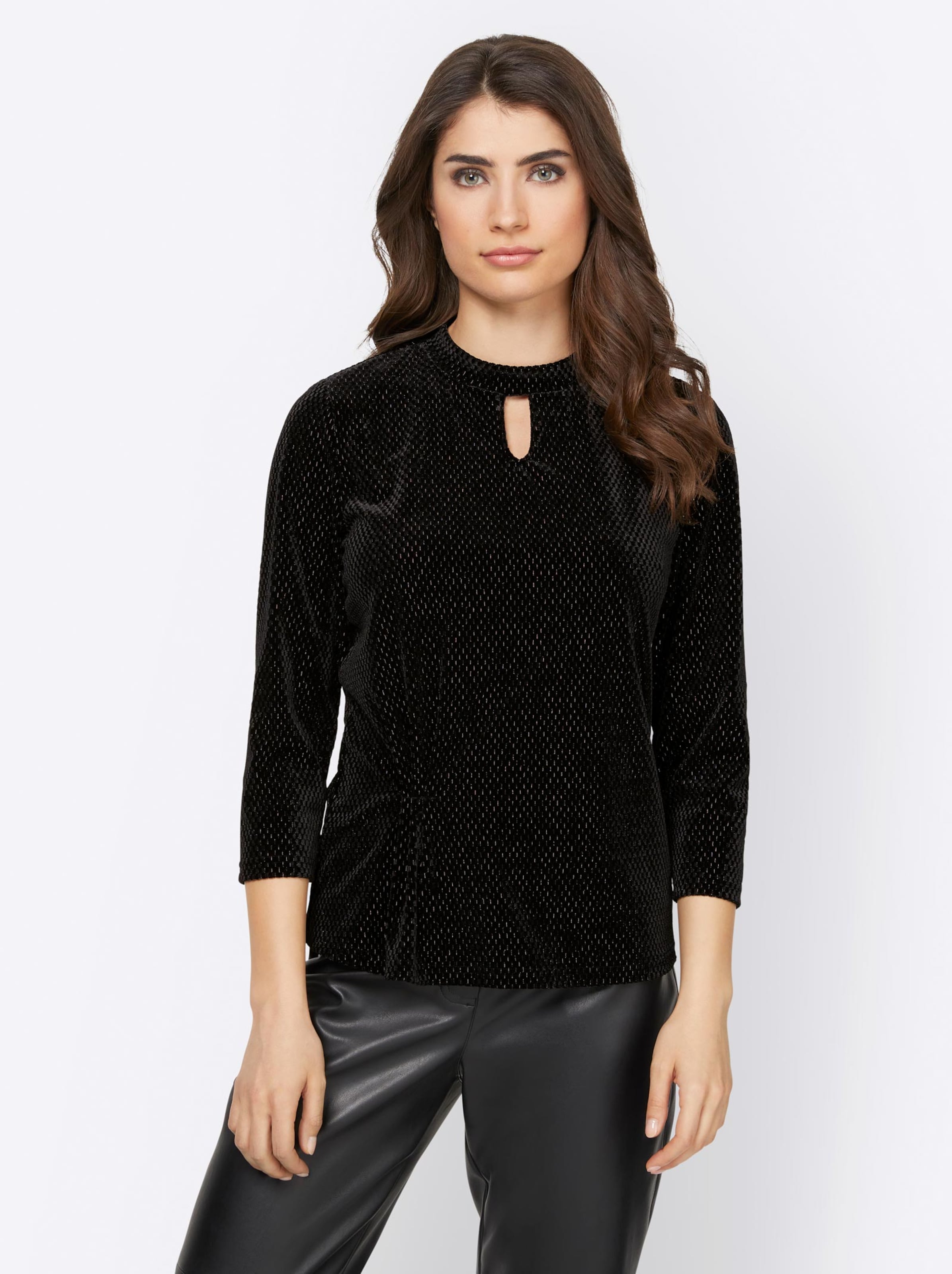 Damenmode Shirts Ashley Brooke Samt-Shirt in schwarz-gemustert 