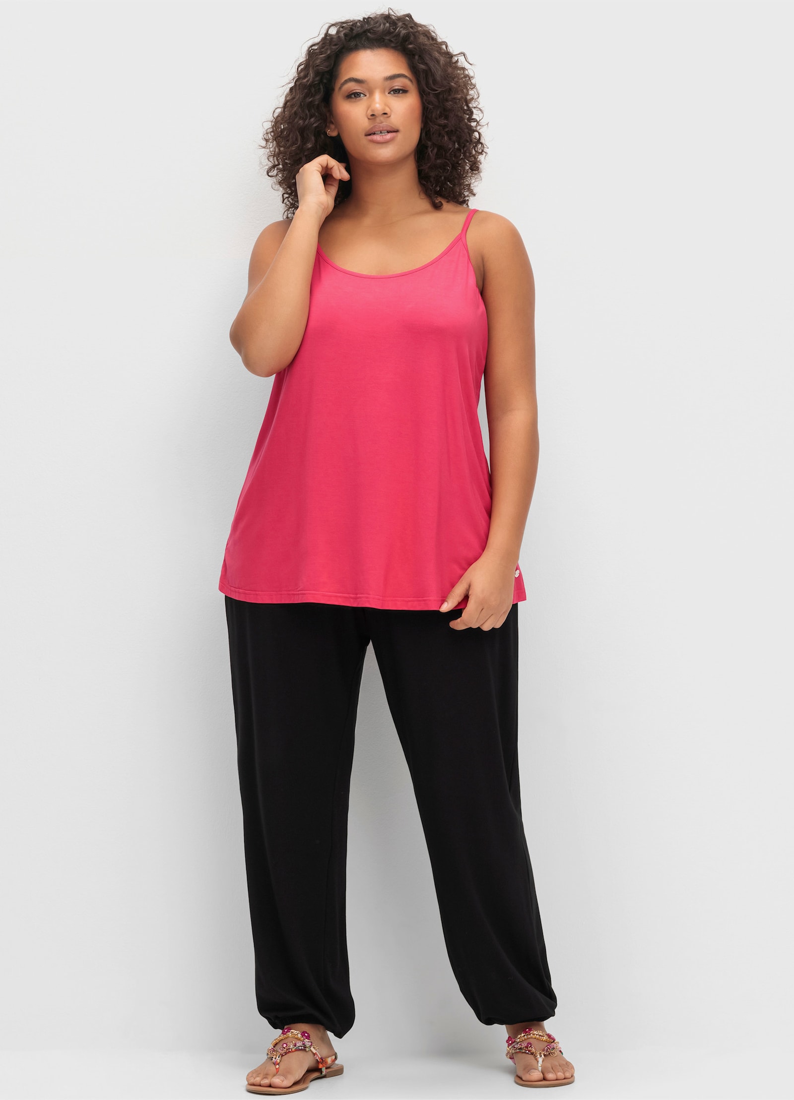 sheego Jerseyhose mit Saum-Gummibündchen - schwarz