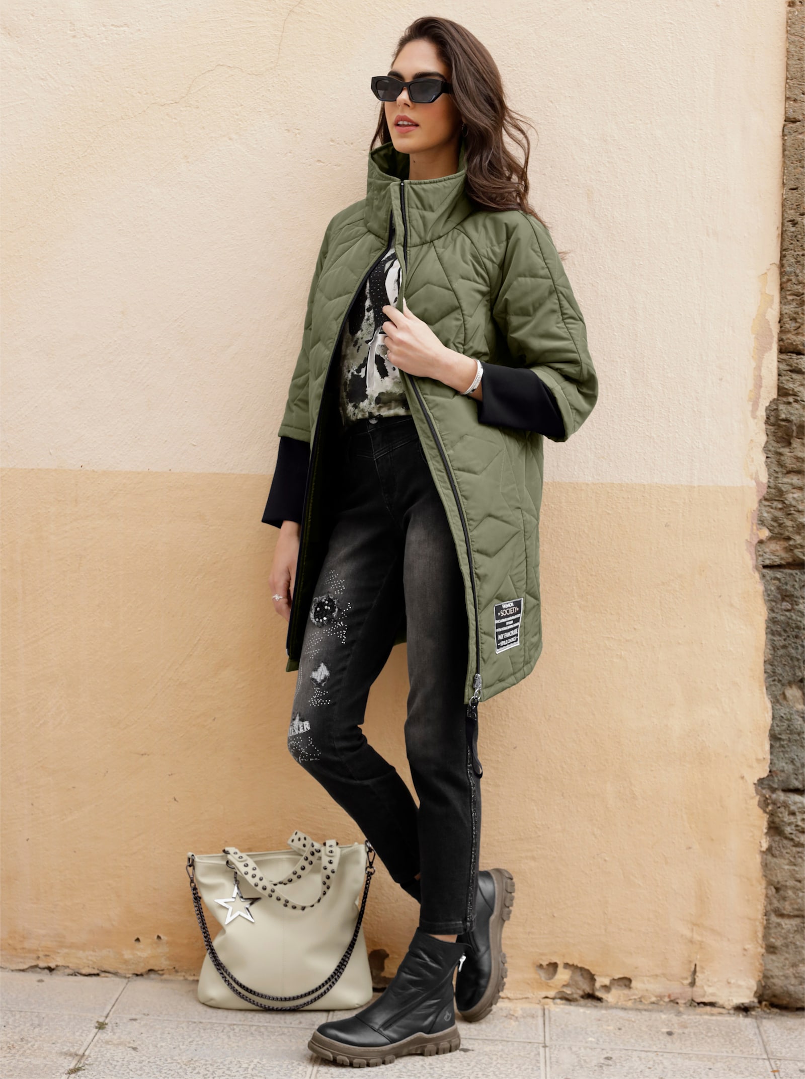 heine Veste longue avec piquage tendance - kaki