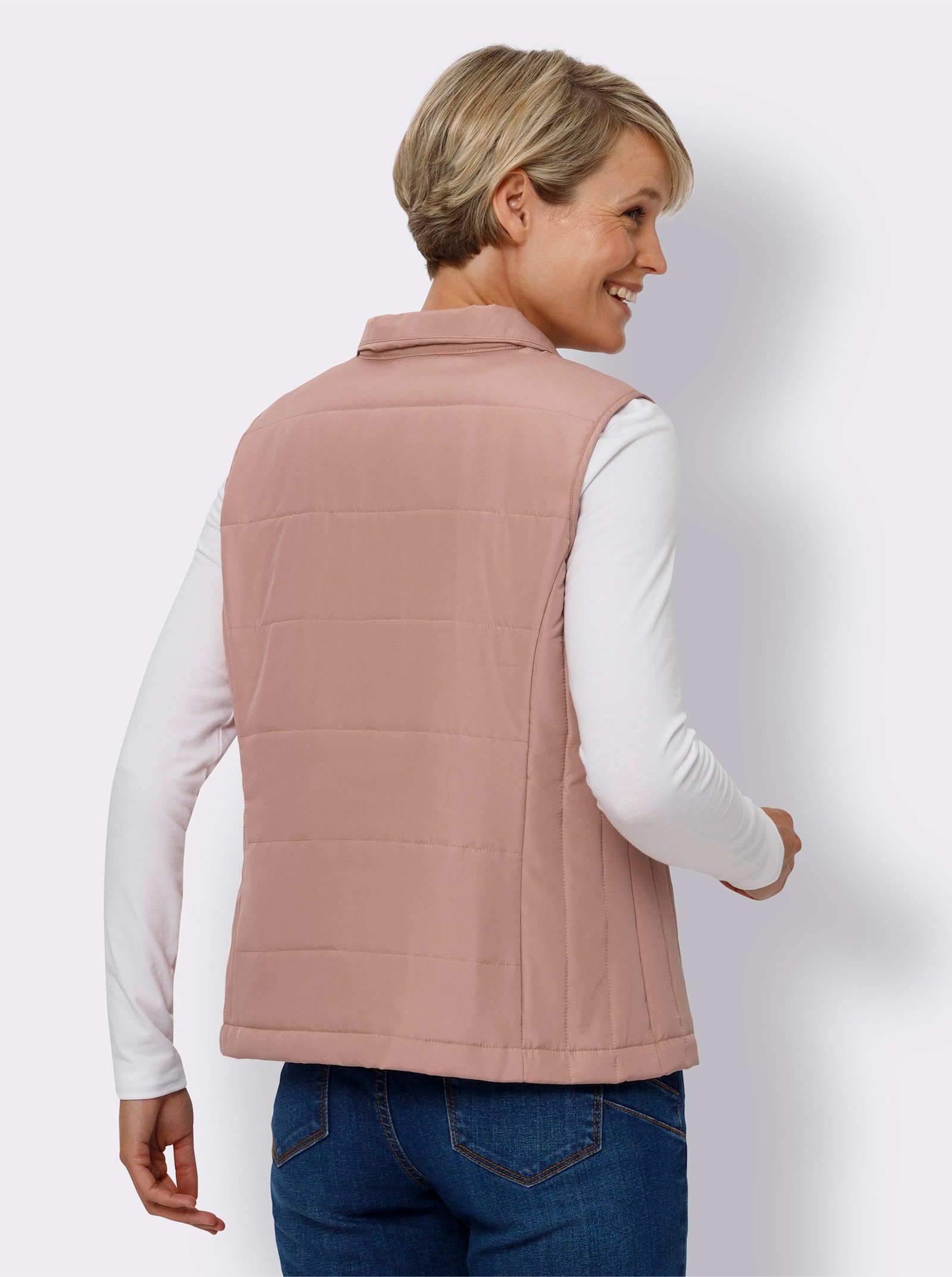 Prošívaná vesta s kapsami ve švu - růžové dřevo