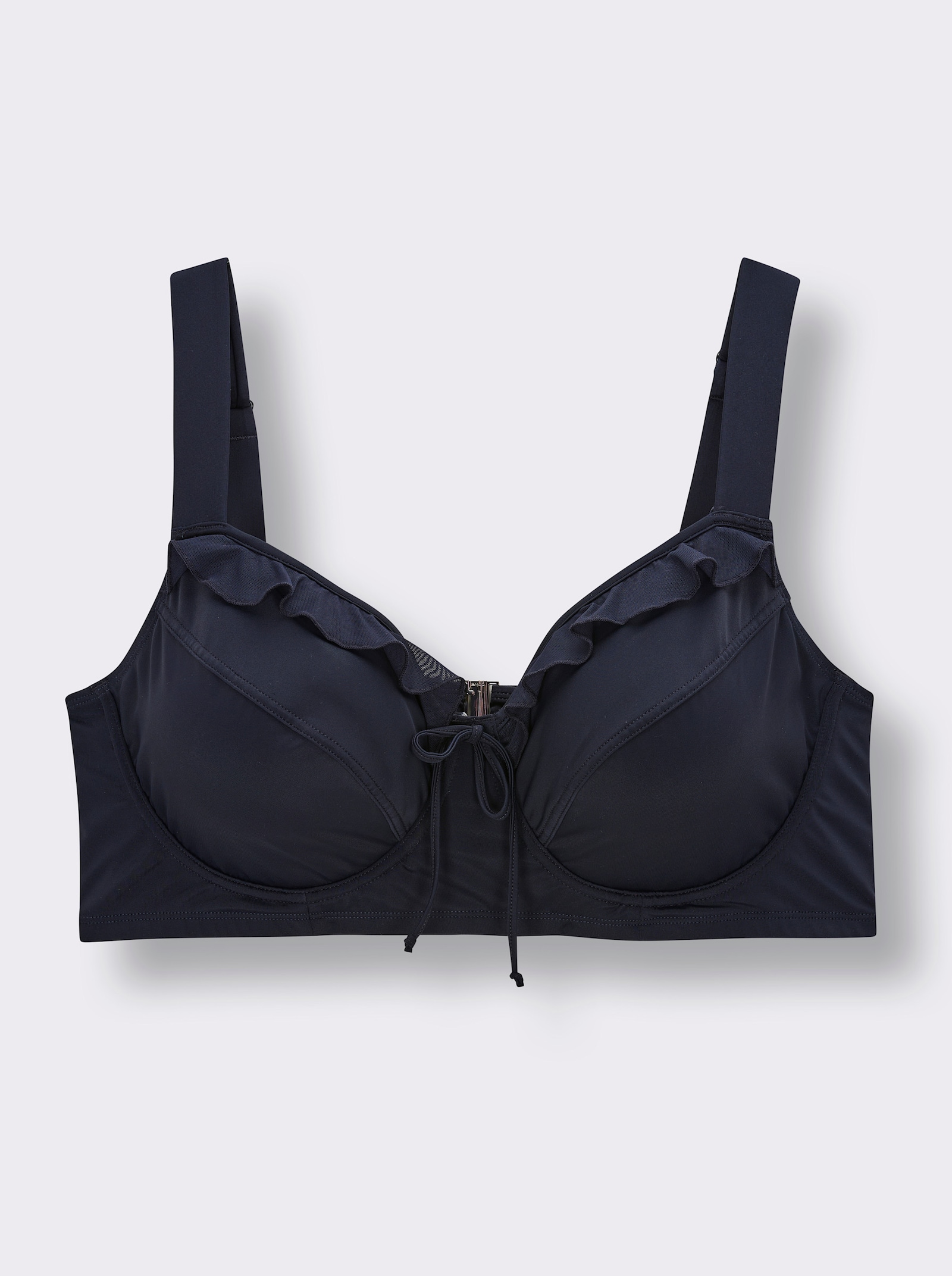 sheego Haut de maillot de bain avec volants en maille et nœud décoratif - bleu foncé