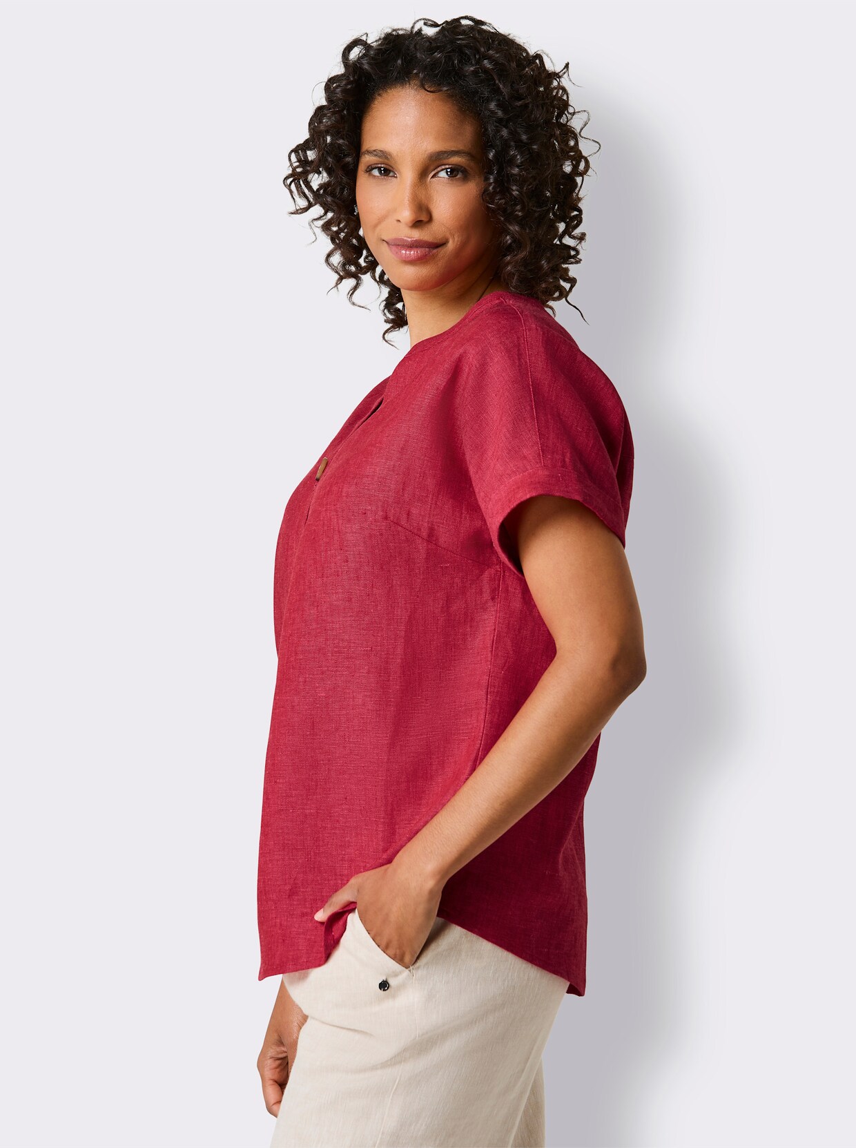 CREATION L PREMIUM Leinenbluse - rot-meliert