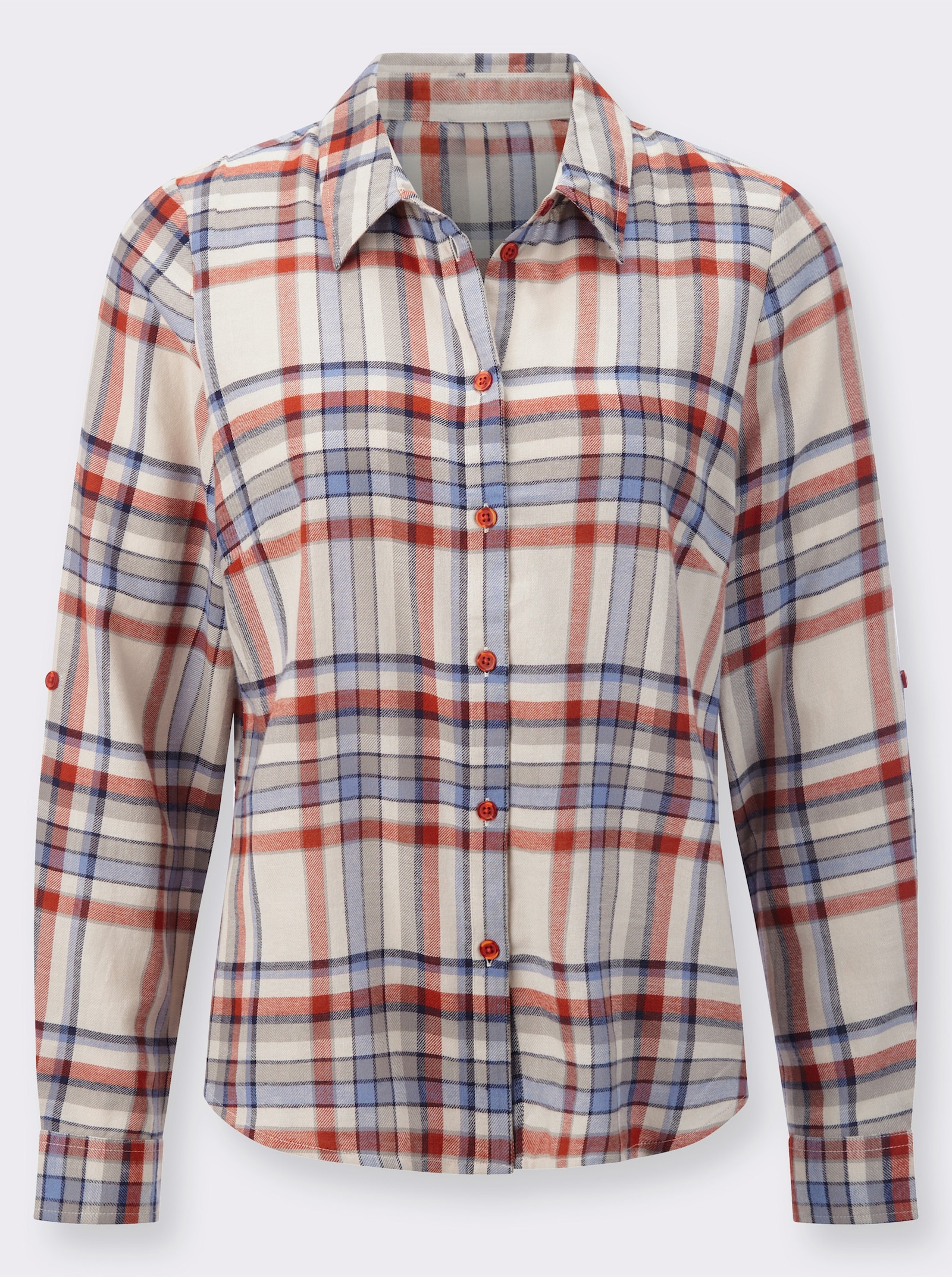 Flanellbluse mit krempelbaren Ärmeln, kariert - elfenbein-rostrot-kariert