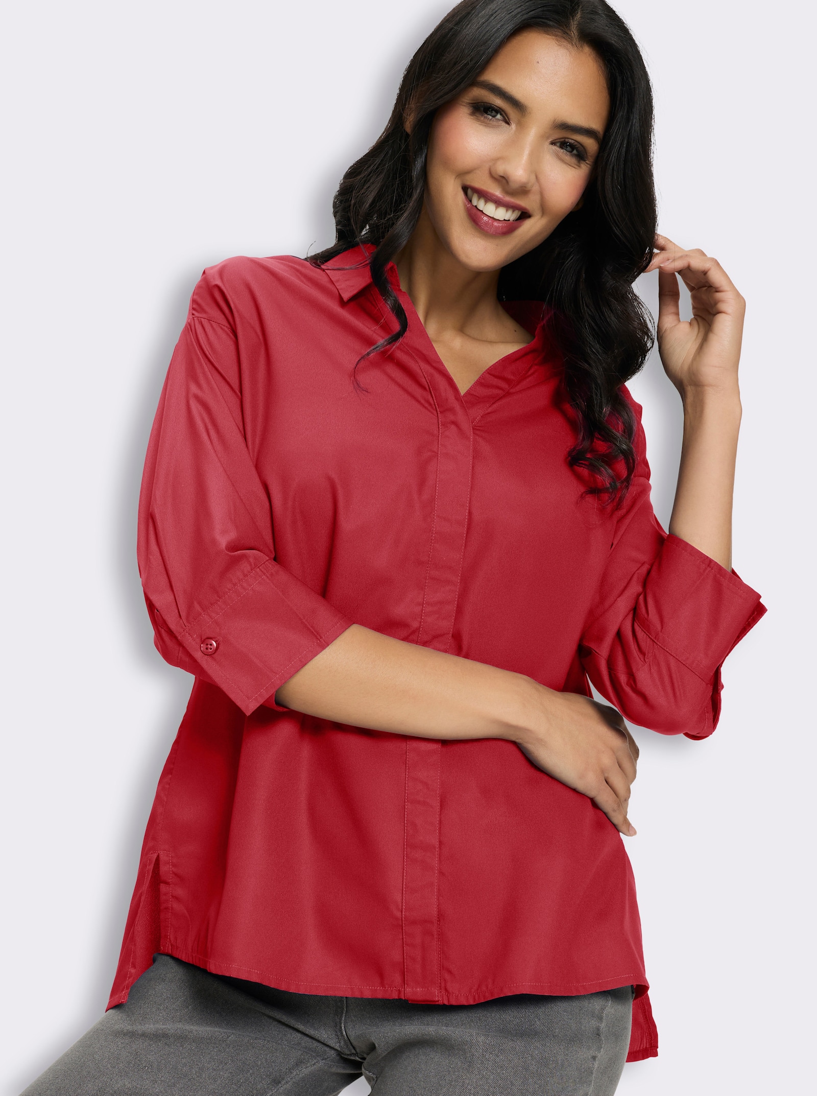 Longbluse mit Falte im Rückteil - erdbeere