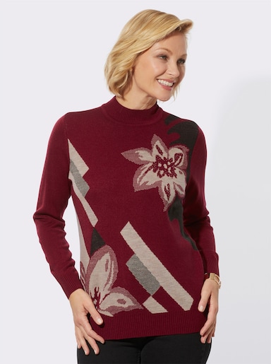 Stehkragenpullover im Strickmuster - kirsche-sand-gemustert