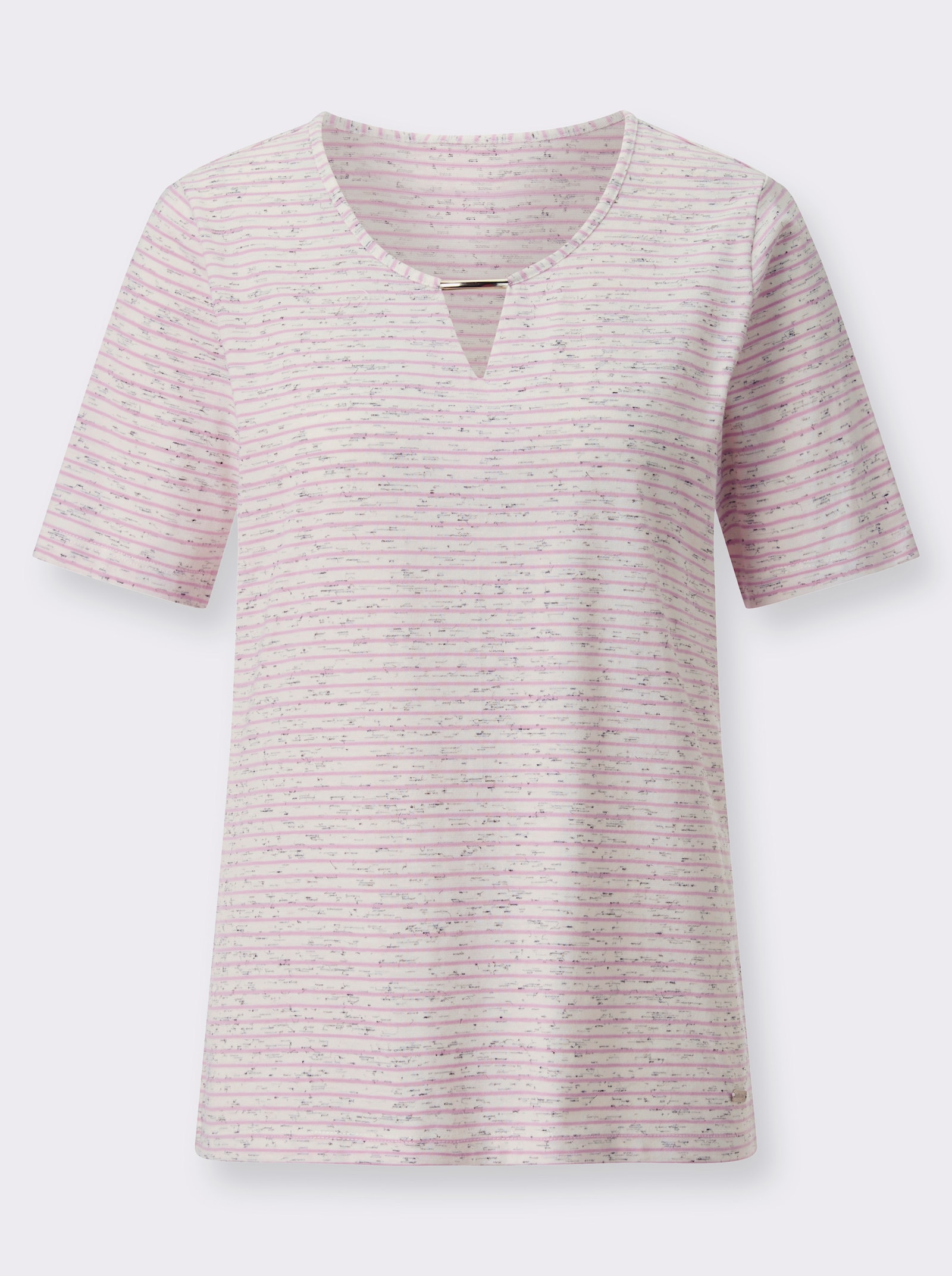Shirt met korte mouwen en sierelement - roze gestreept