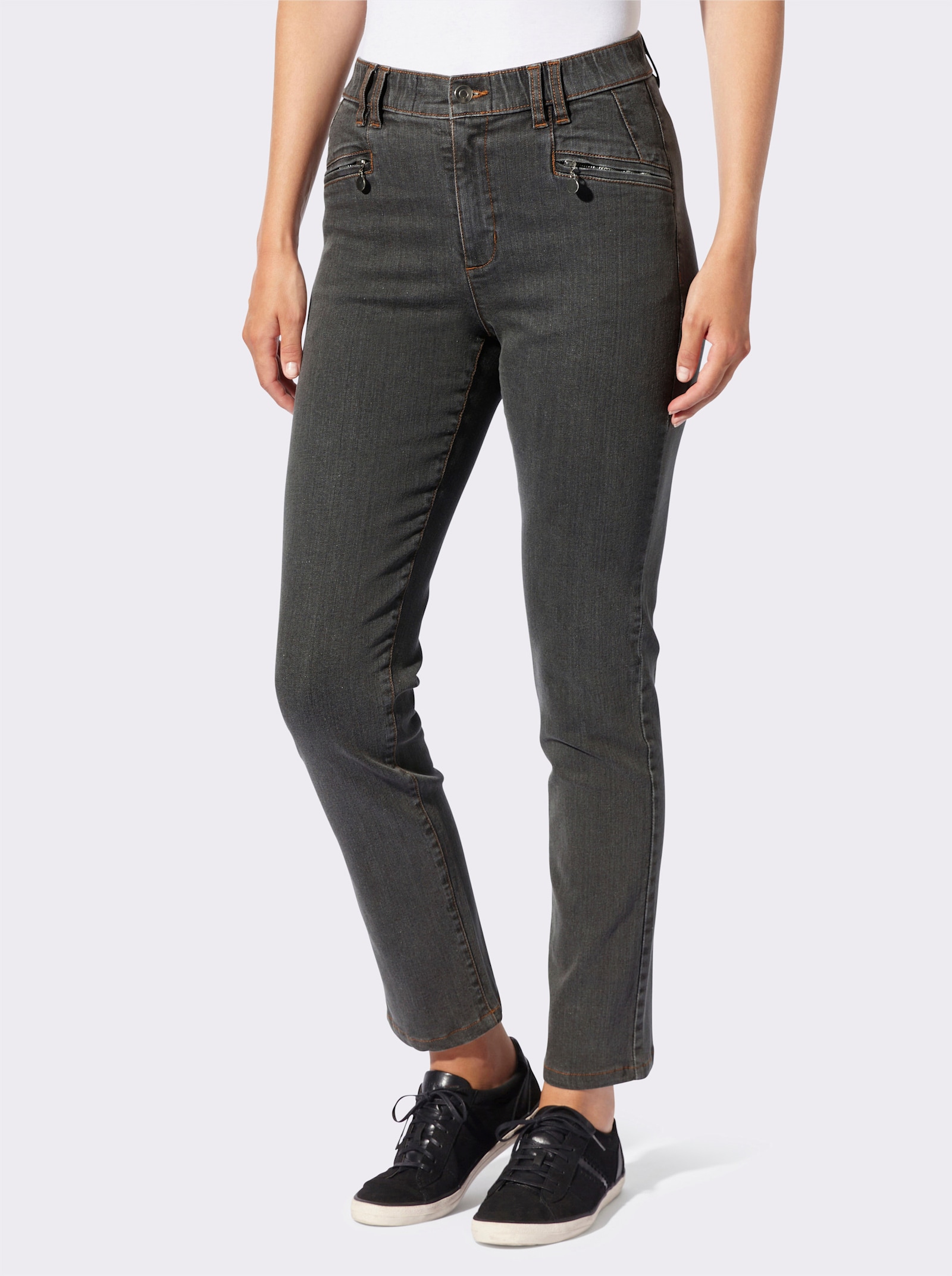 Jeans mit Reißverschluss-Taschen - grey denim