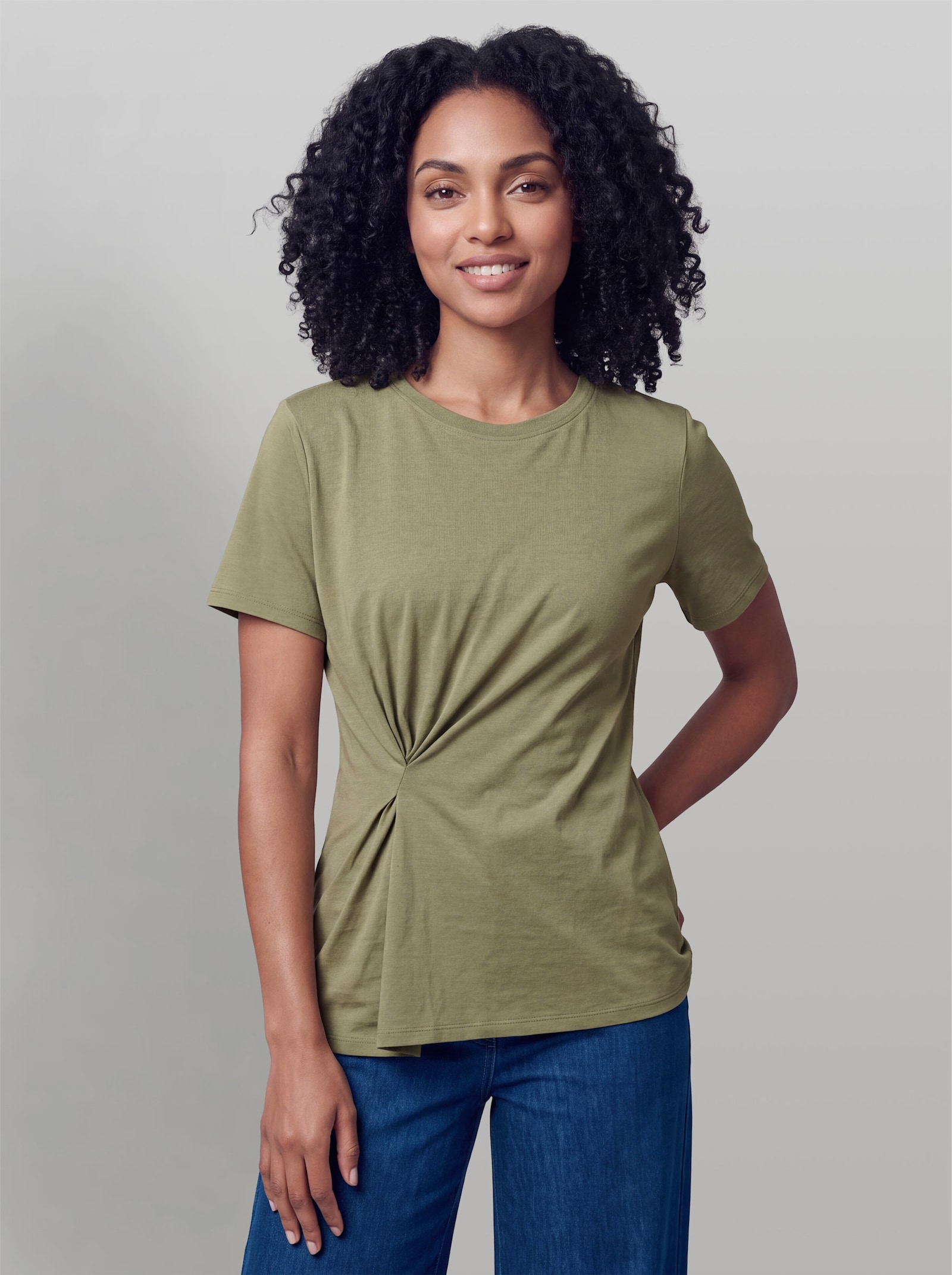 heine Kurzarmshirt mit Faltenwurf - khaki