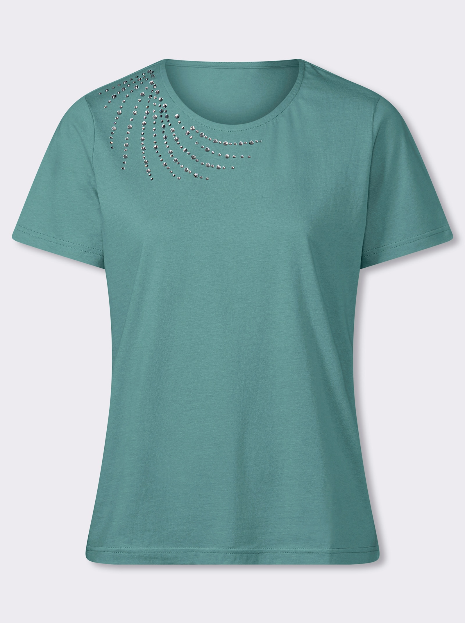 Kurzarmshirt mit Glitzersteinchen - salbei