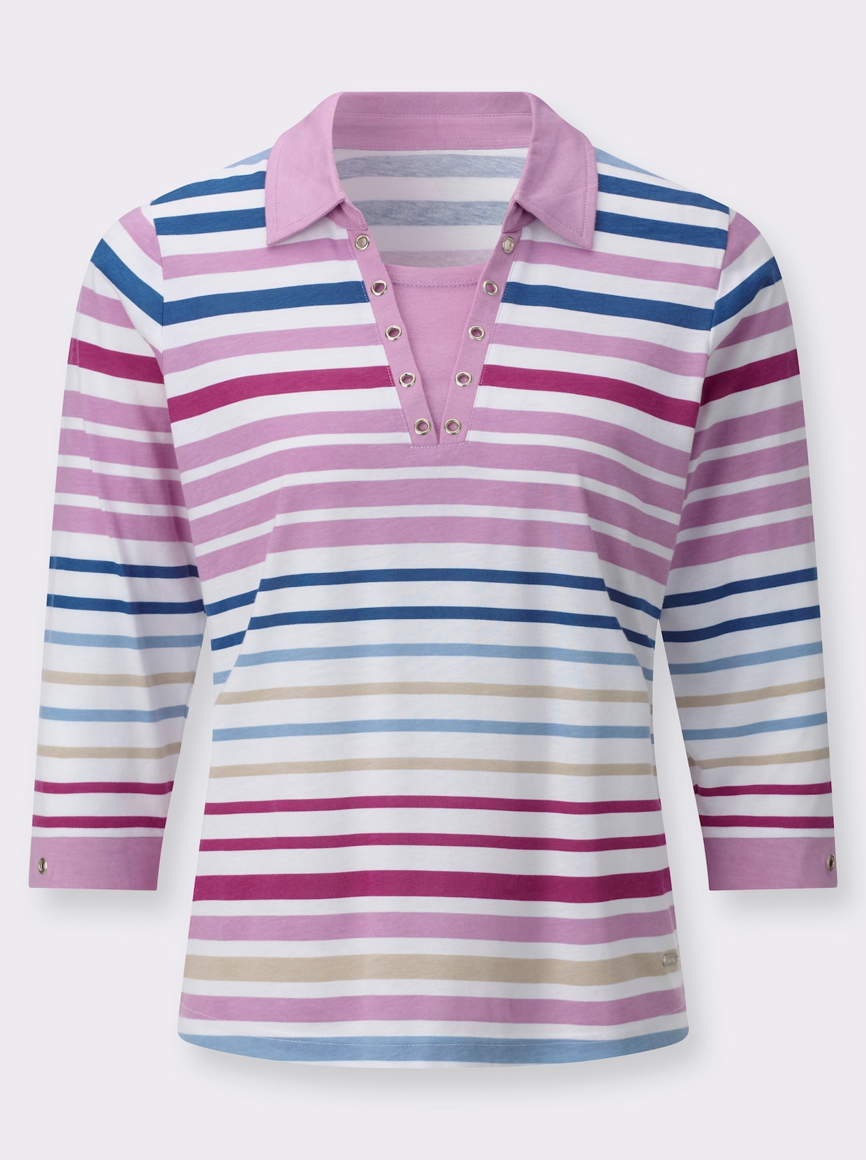 Poloshirt - orchidee-weiß-geringelt