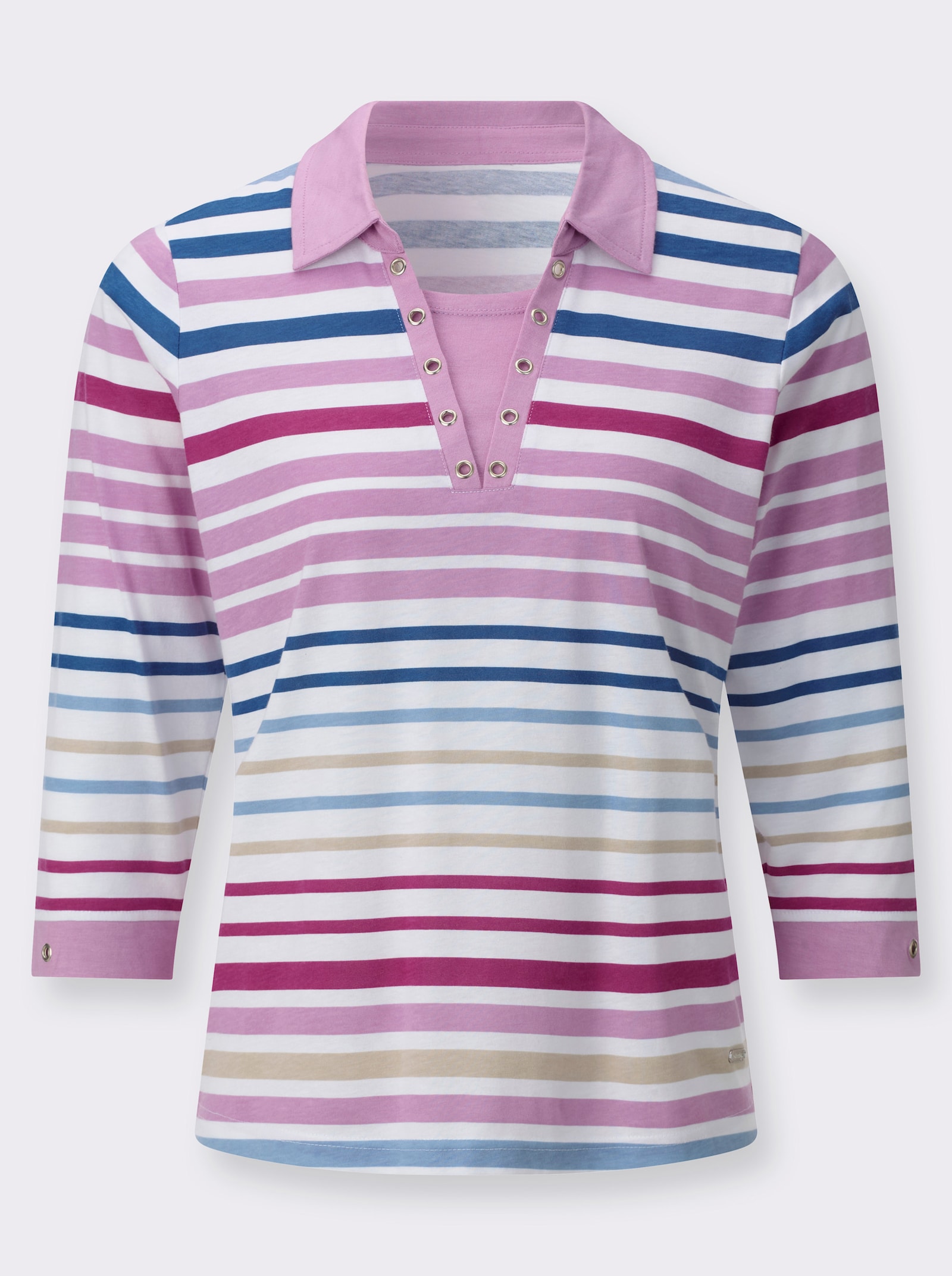 Poloshirt mit Ringel-Druck - orchidee-weiss-geringelt