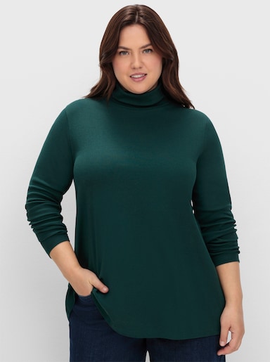 sheego Rollkragenshirt in A-Linie - tiefgrün