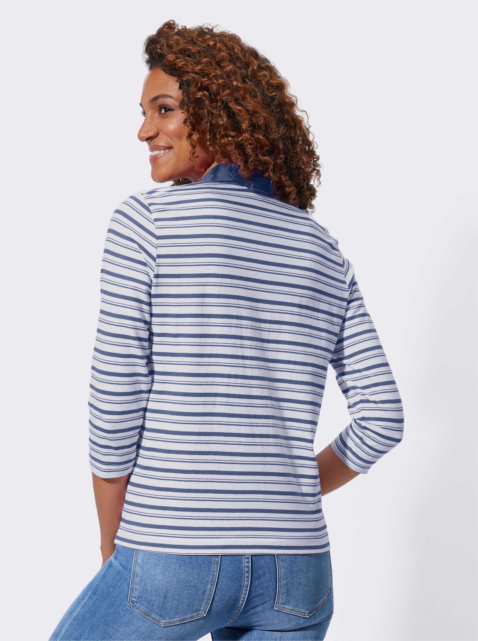 Poloshirt mit Logo-Patch - jeansblau-weiß-geringelt