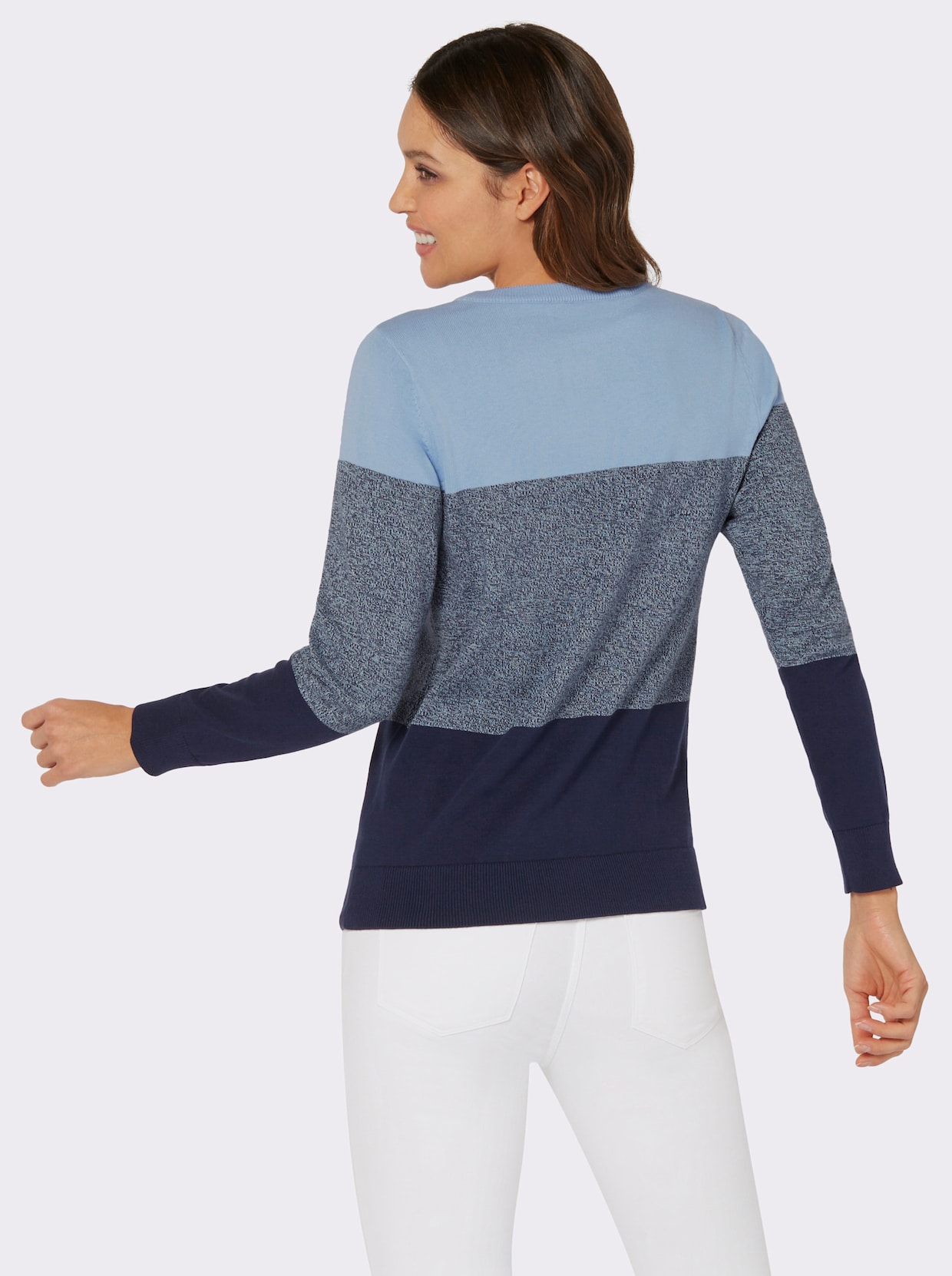 Rundhals-Pullover - eisblau-marine-gemustert