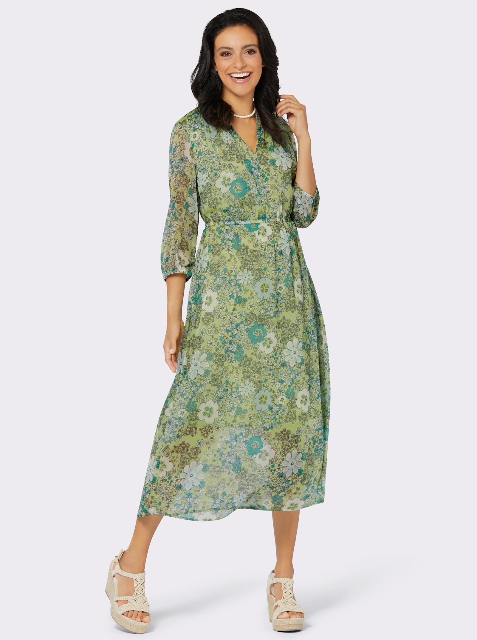 Druckkleid mit Viskose-Futter - pistazie-mint-bedruckt