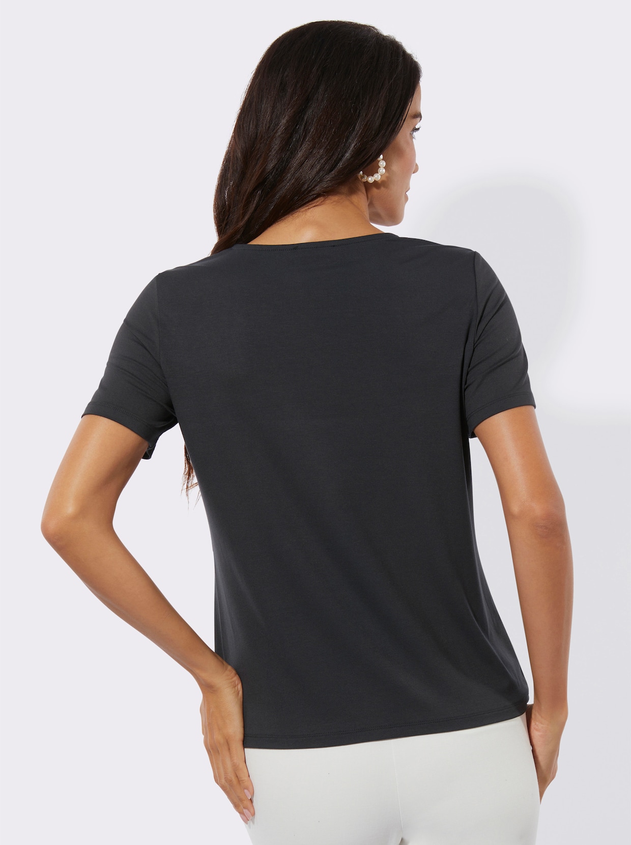 Kurzarmshirt mit Blüten-Applikation - graphit