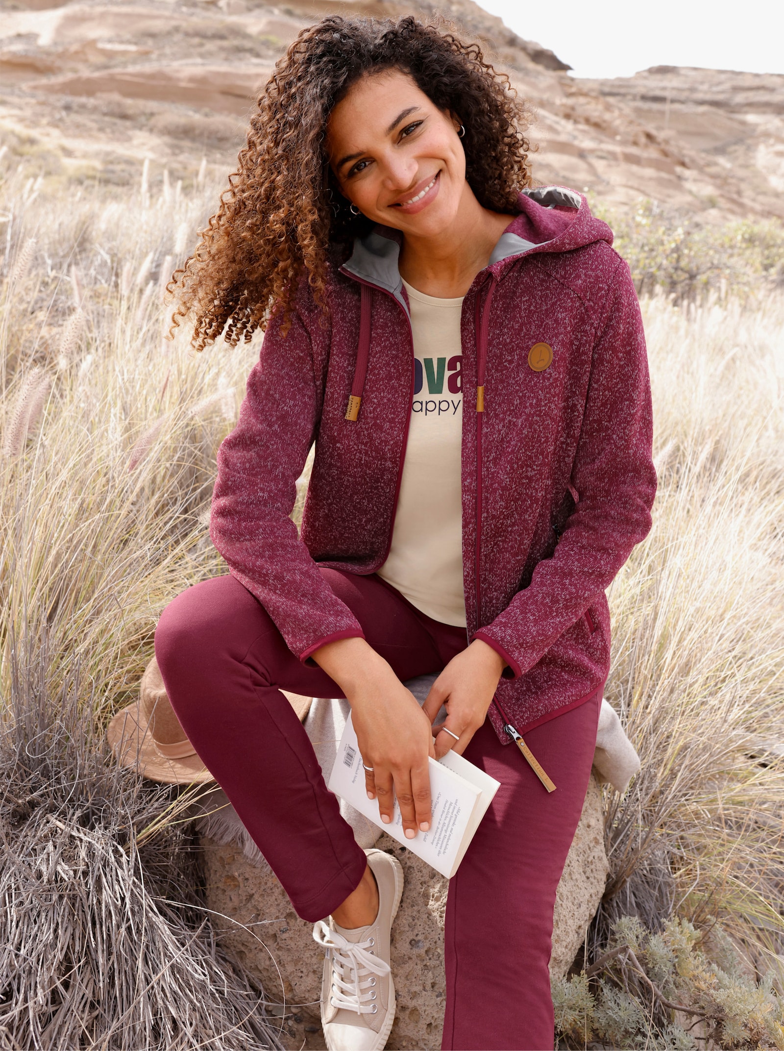 Fleecejacke in Melange-Optik - bordeaux-meliert