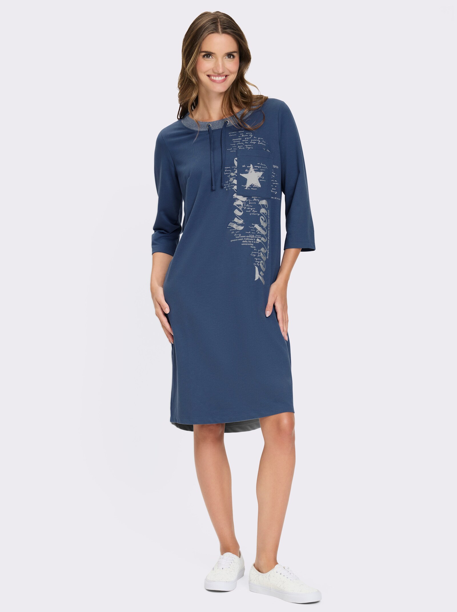 Sweatkleid mit Brusttasche - jeansblau