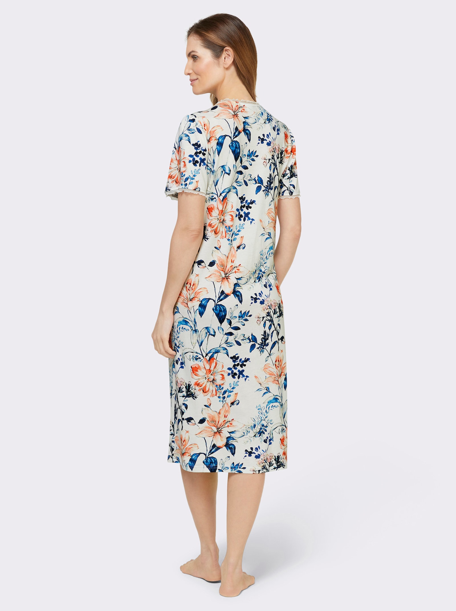 wäschepur Nachthemd im floralen Dessin - weiß-apricot-bedruckt