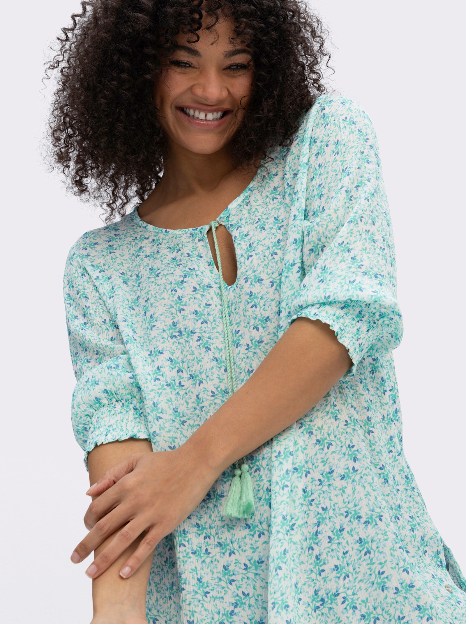 sheego Tunika mit 3/4-Ärmeln - ecru-blaugrün-bedruckt