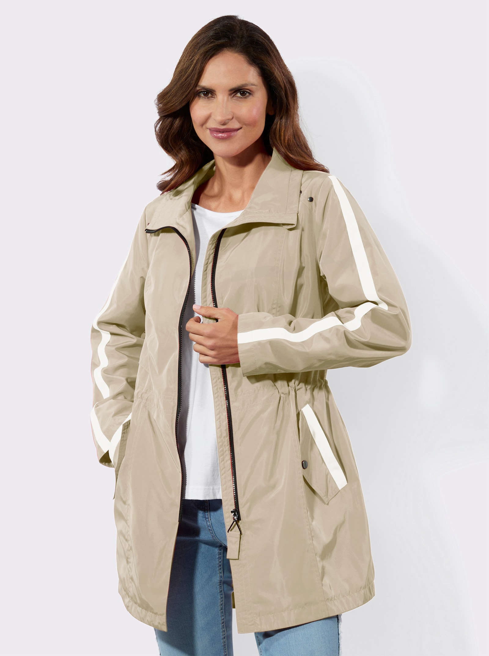 Parka van matglanzend materiaal - zand