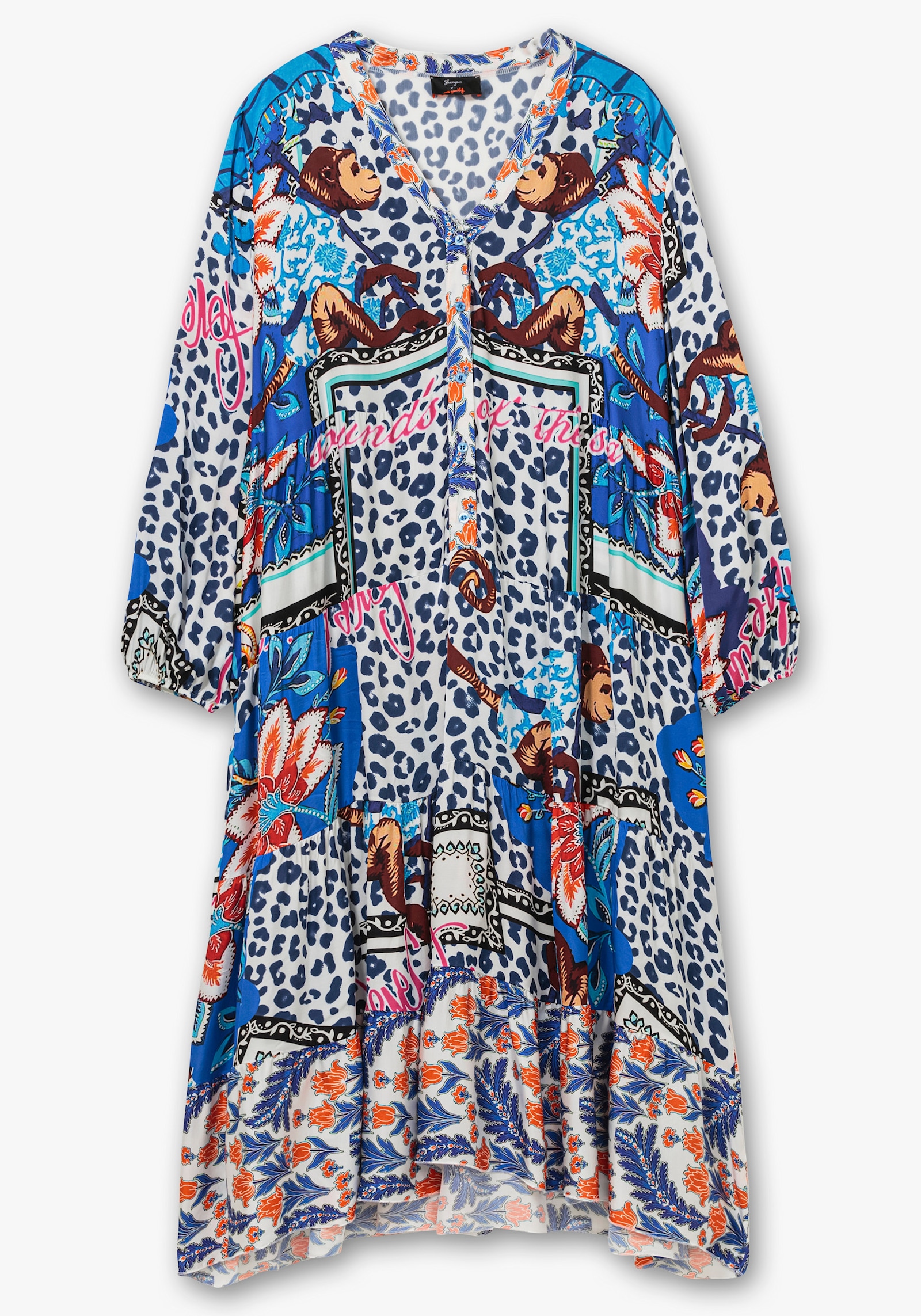 sheego loves miss goodlife Maxikleid im Mustermix, in Satinqualität - blau gemustert