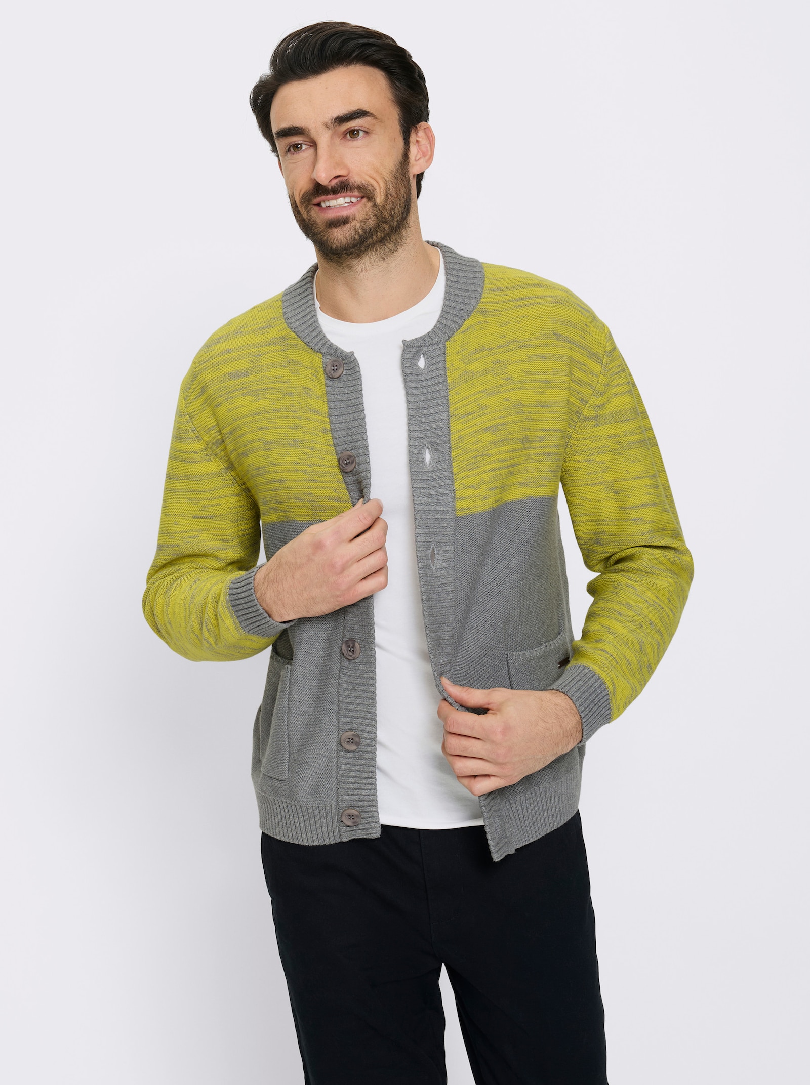 Marco Donati Strickjacke mit zweifarbigem Garn - grau-limone-meliert
