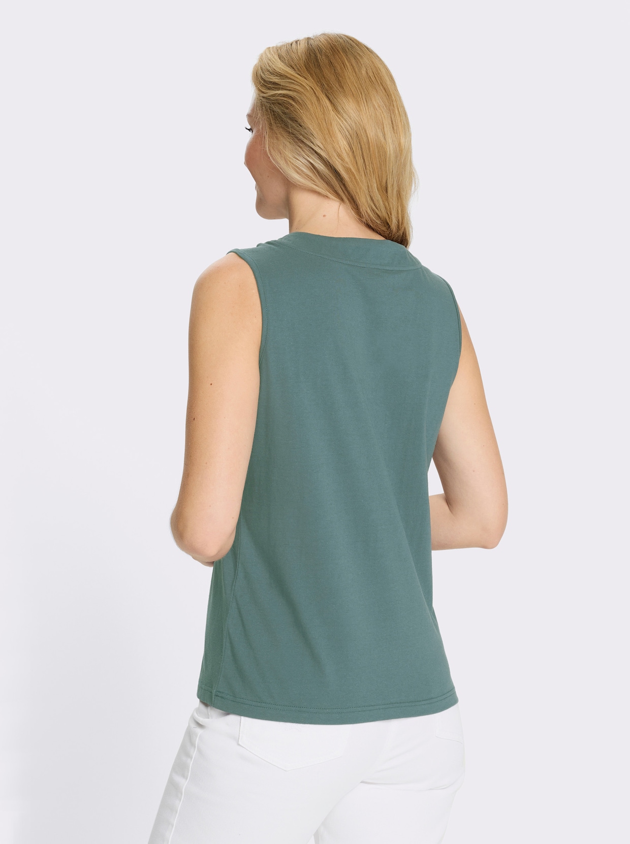 Shirttop mit Bindeband am Ausschnitt - jade