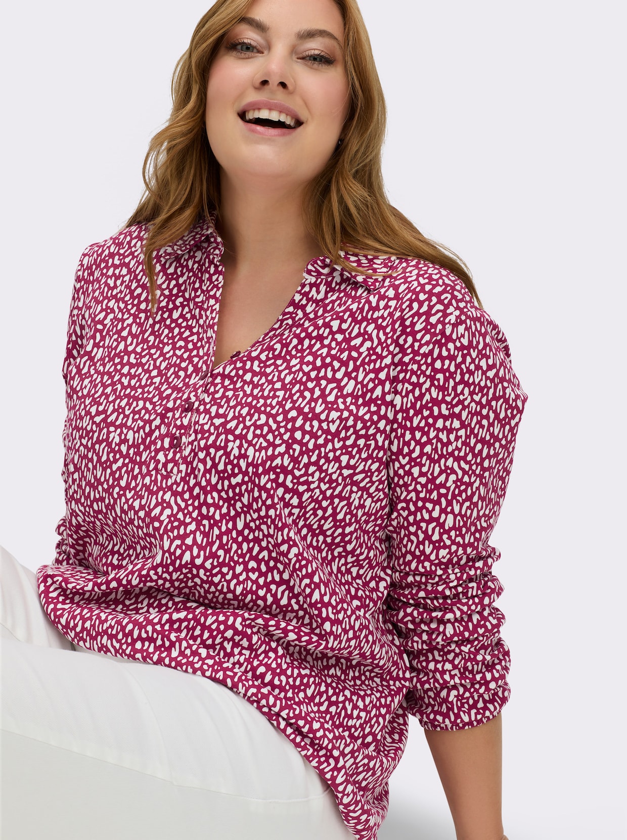Langarmshirt - kirsche-weiß-bedruckt