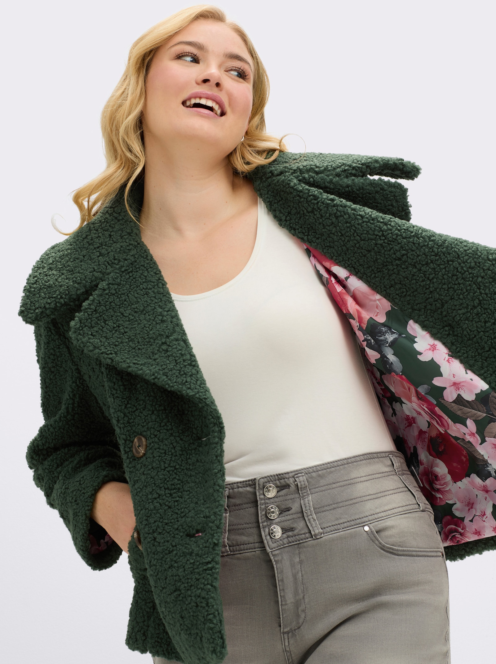 sheego by Joe Browns Cabanjacke aus Teddyfleece - moos
