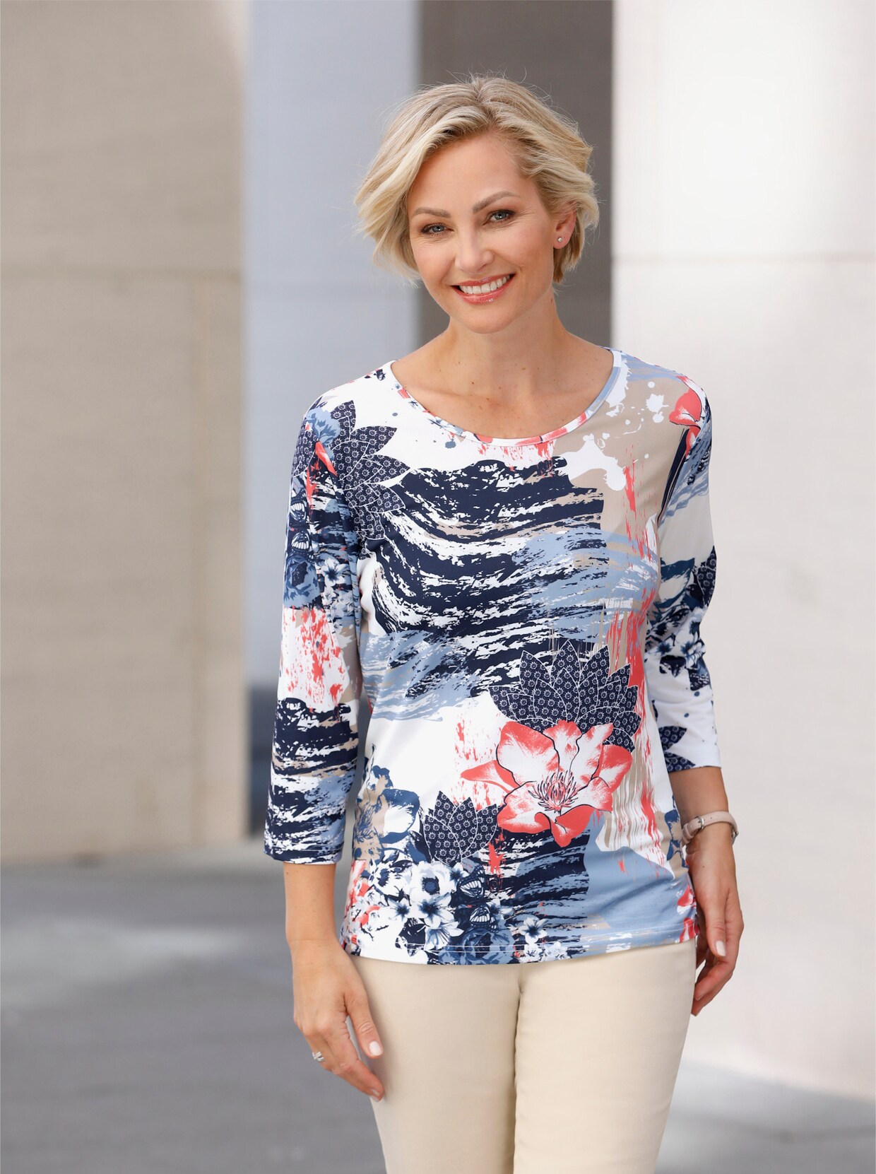 Shirt met 3/4-mouw - jeansblauw geprint