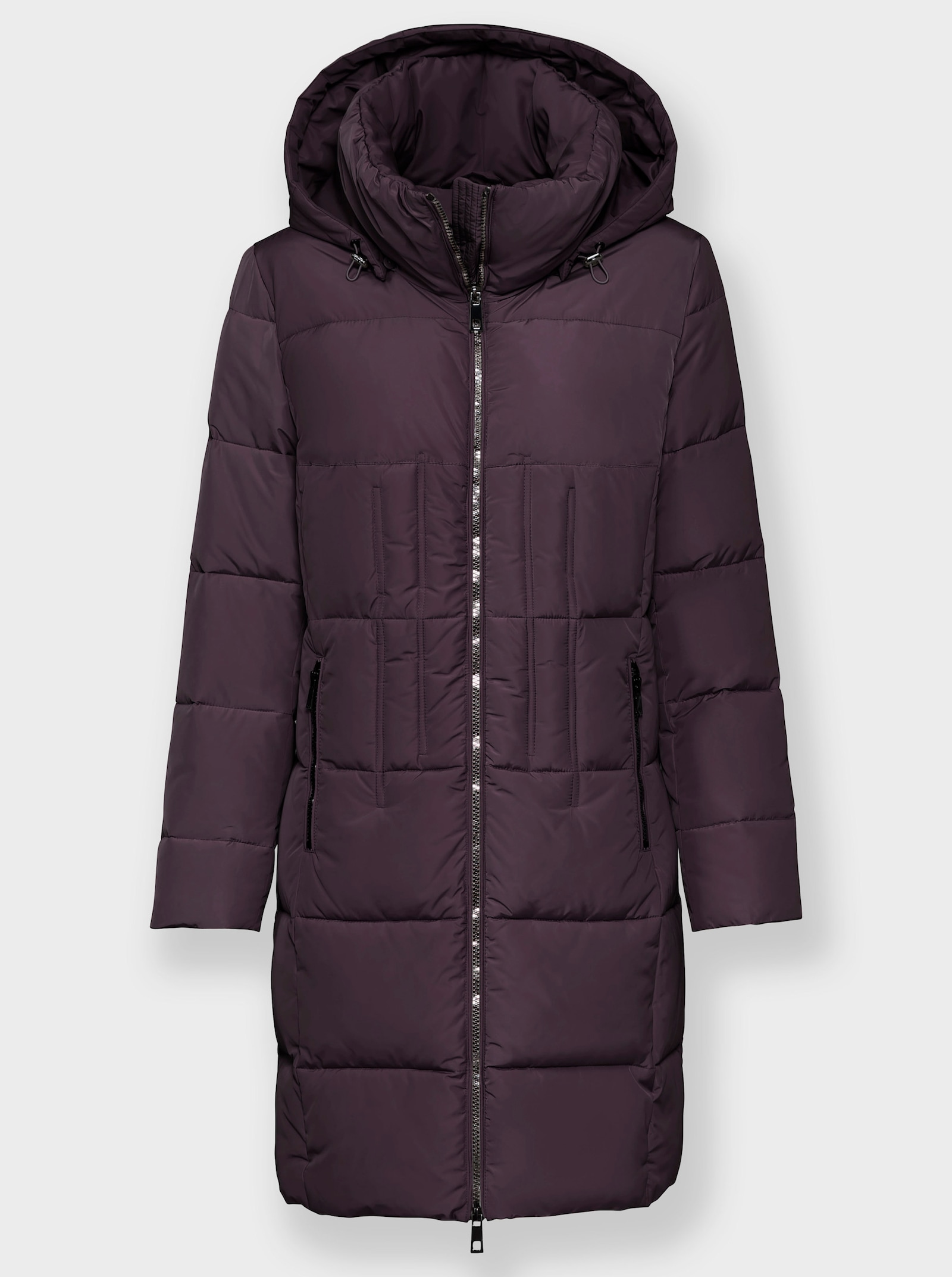 Steppmantel mit Raffung am Stehkragen - aubergine