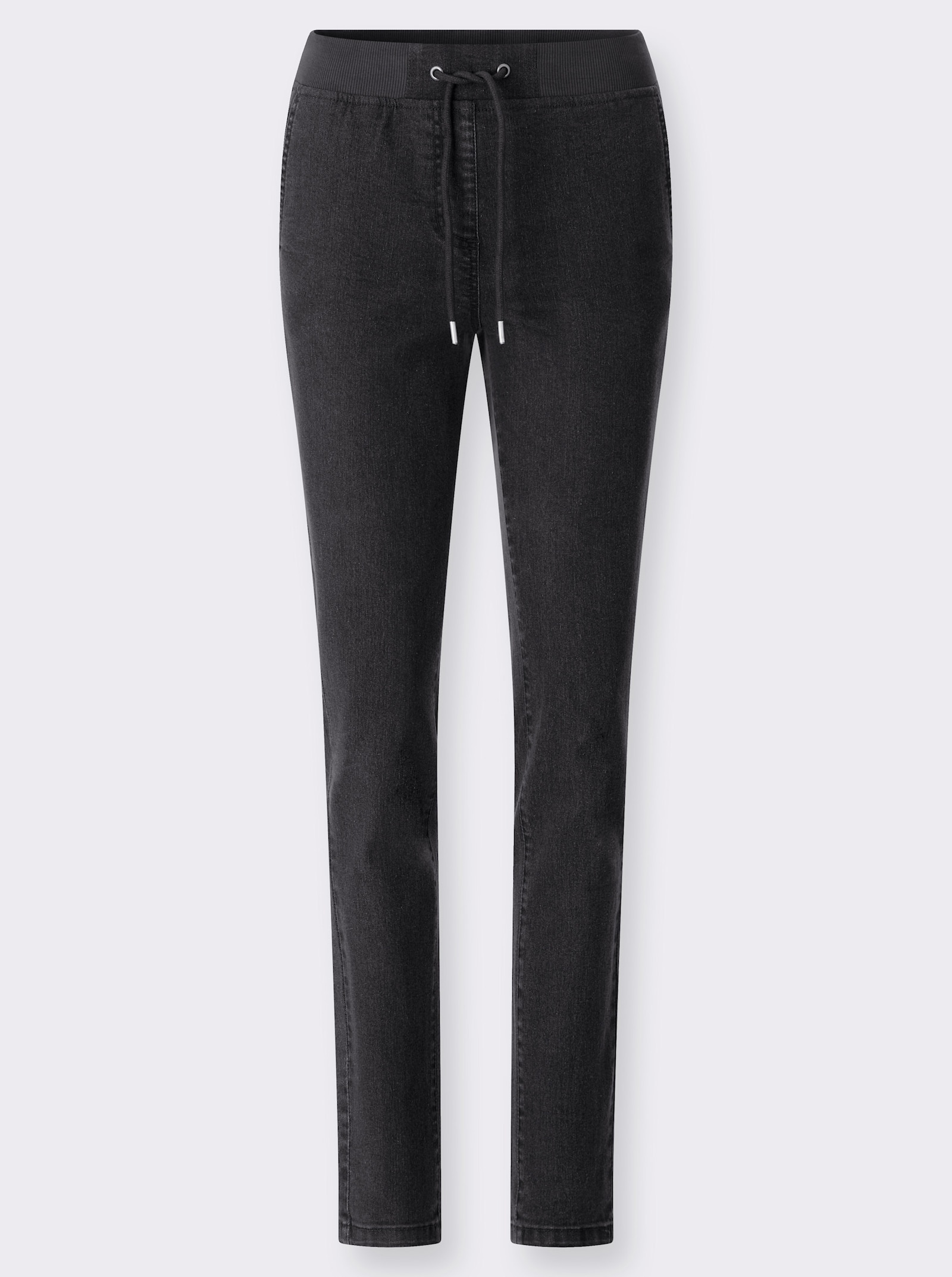 Comfortjeans met ogen en sierband - black denim