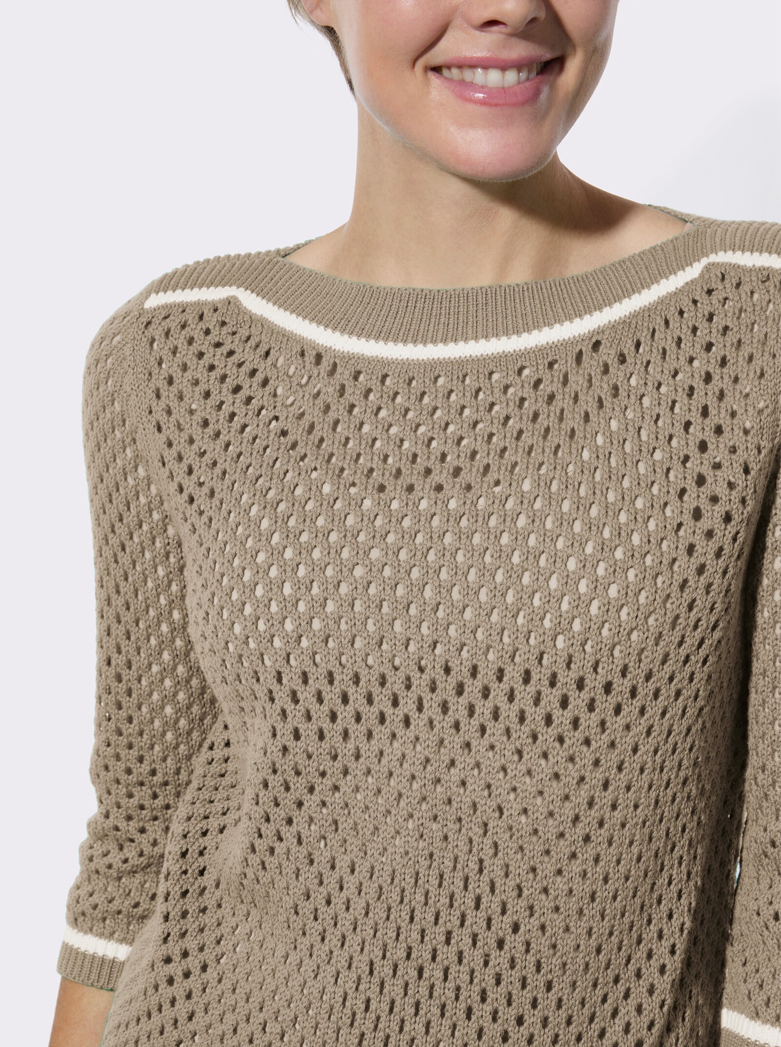 3/4-Arm-Pullover mit Ajourstrickmuster - sesam