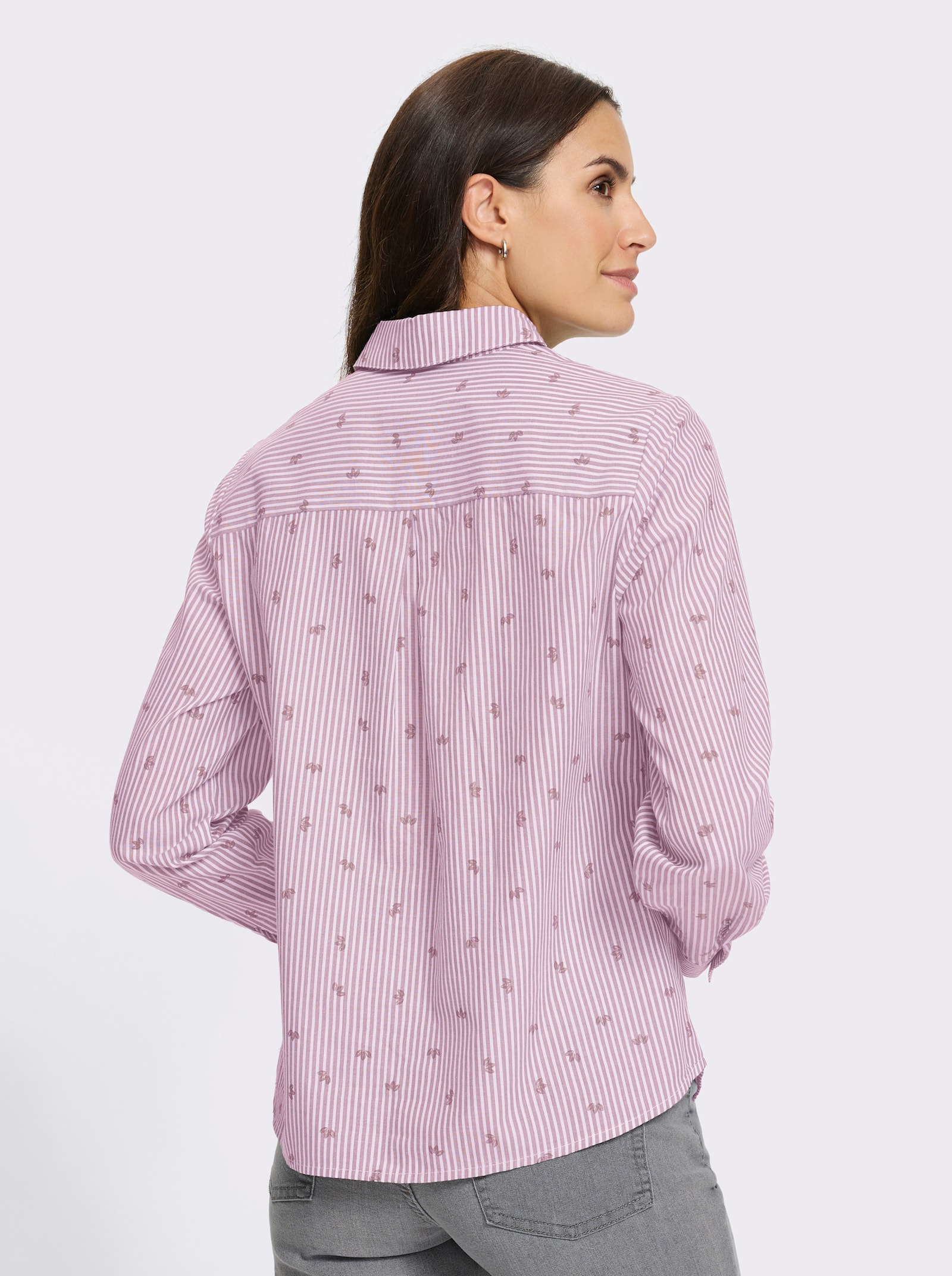 Baumwollbluse mit Krempel-Ärmeln - hortensie-gestreift