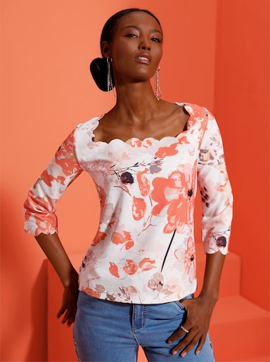 Kurzarmshirt - ecru-apricot-bedruckt