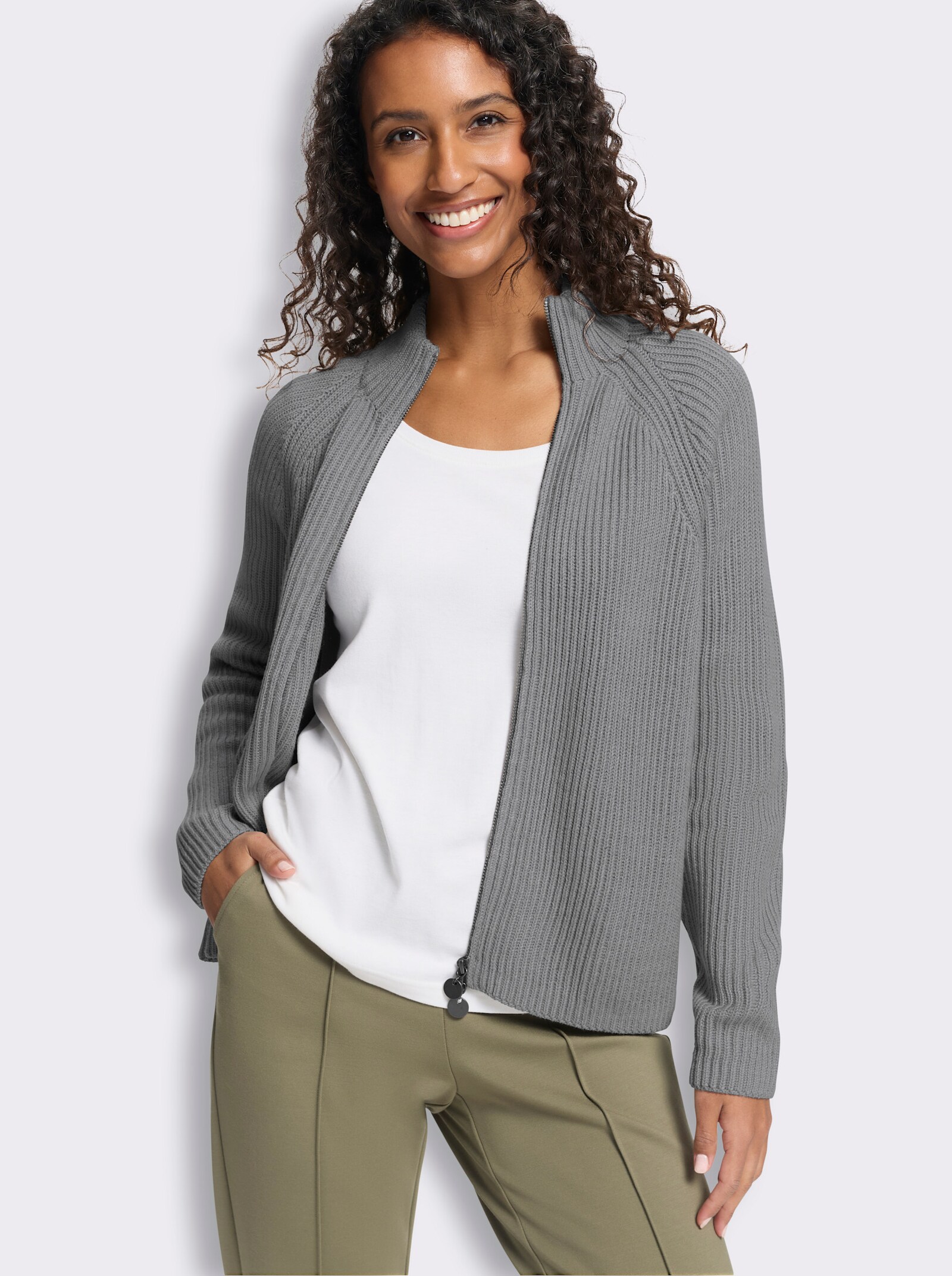 heine Cardigan mit 2-Wege-Zipper - steingrau-meliert