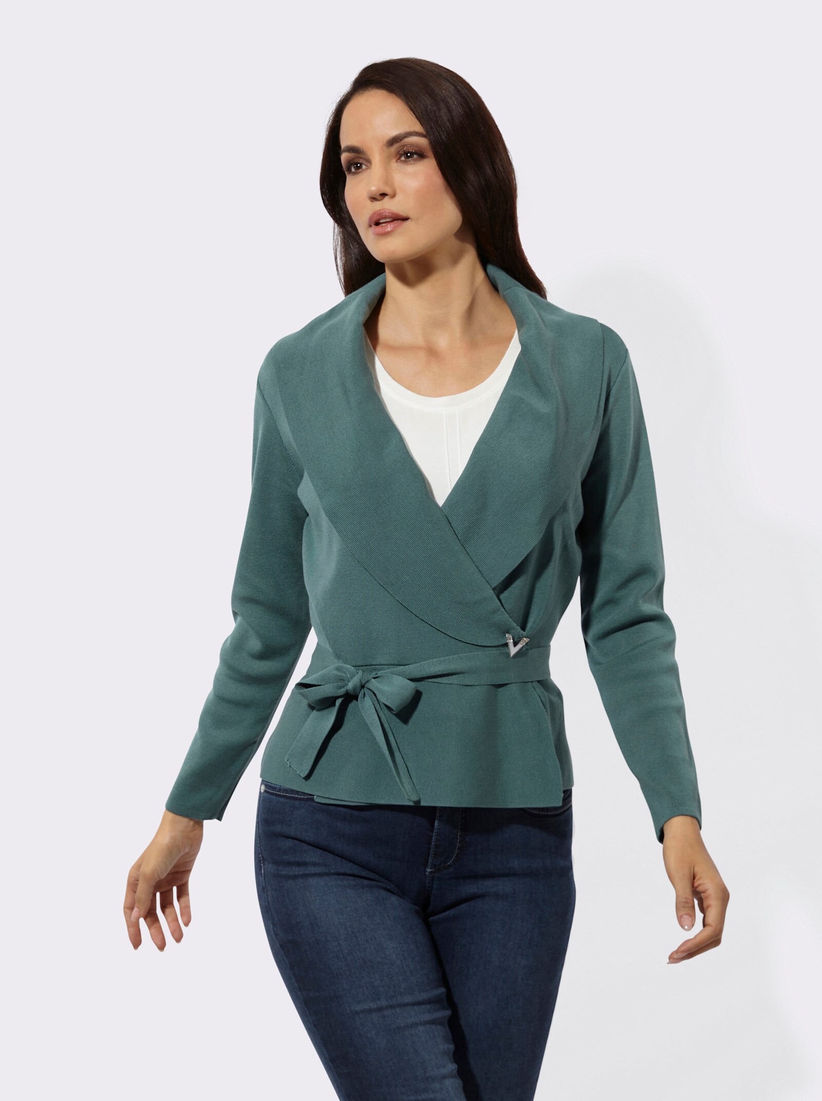 Cardigan mit Bindegürtel - jade
