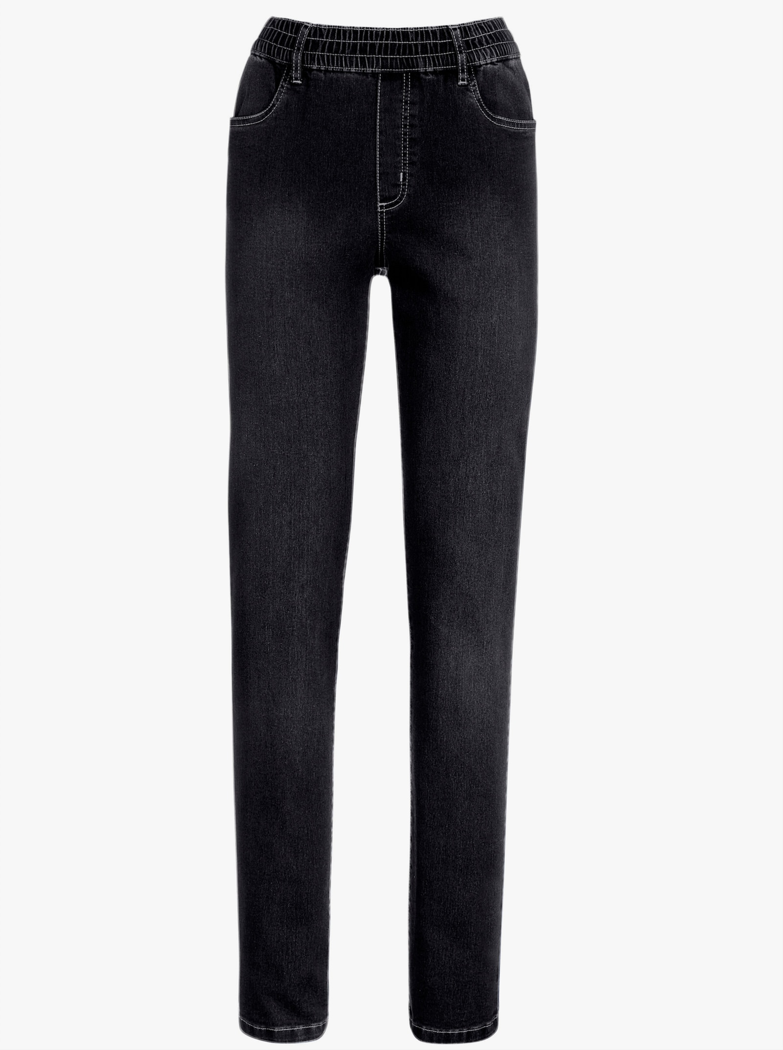 High waist jeans met hoge comfortband rondom - black denim