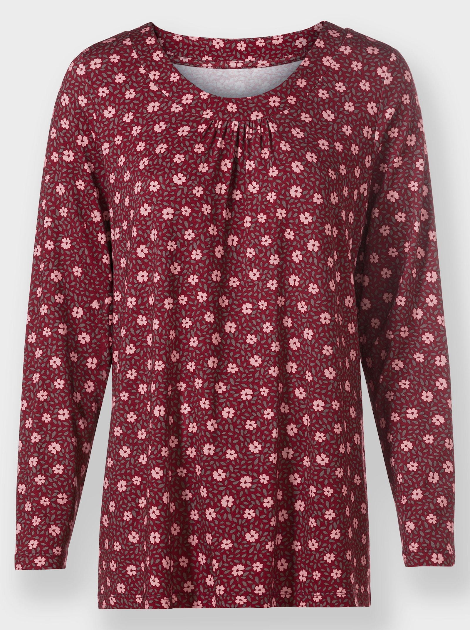 Tunikashirt in A-Form - dunkelrot-rosenquarz-bedruckt