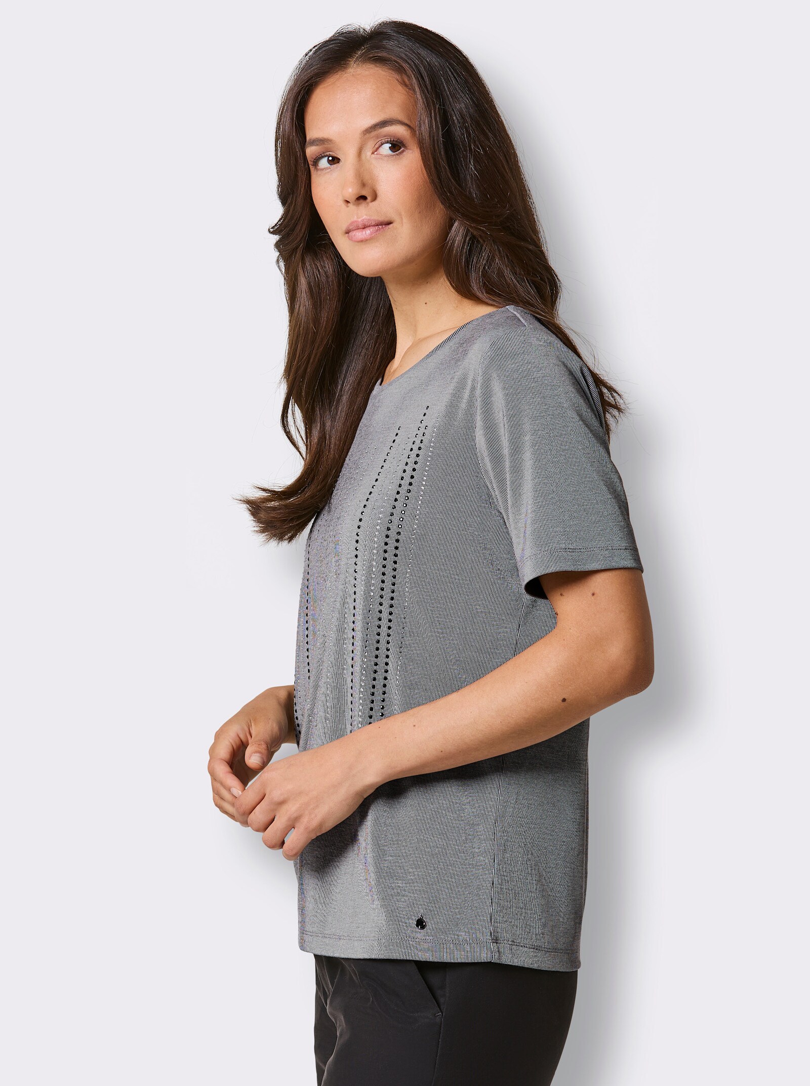 CREATION L PREMIUM Kurzarmshirt mit Glitzersteinchen - schwarz