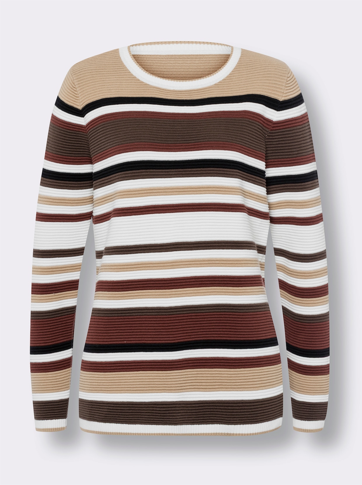 Pullover met ronde hals - camel/ecru gedessineerd