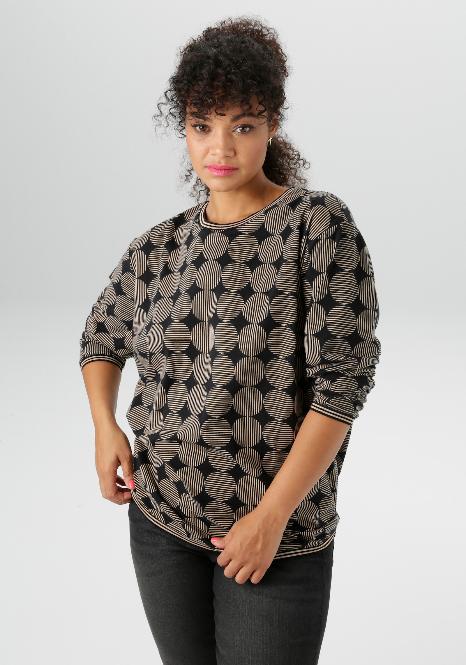 Aniston PLUS Sweatshirt - beige-schwarz