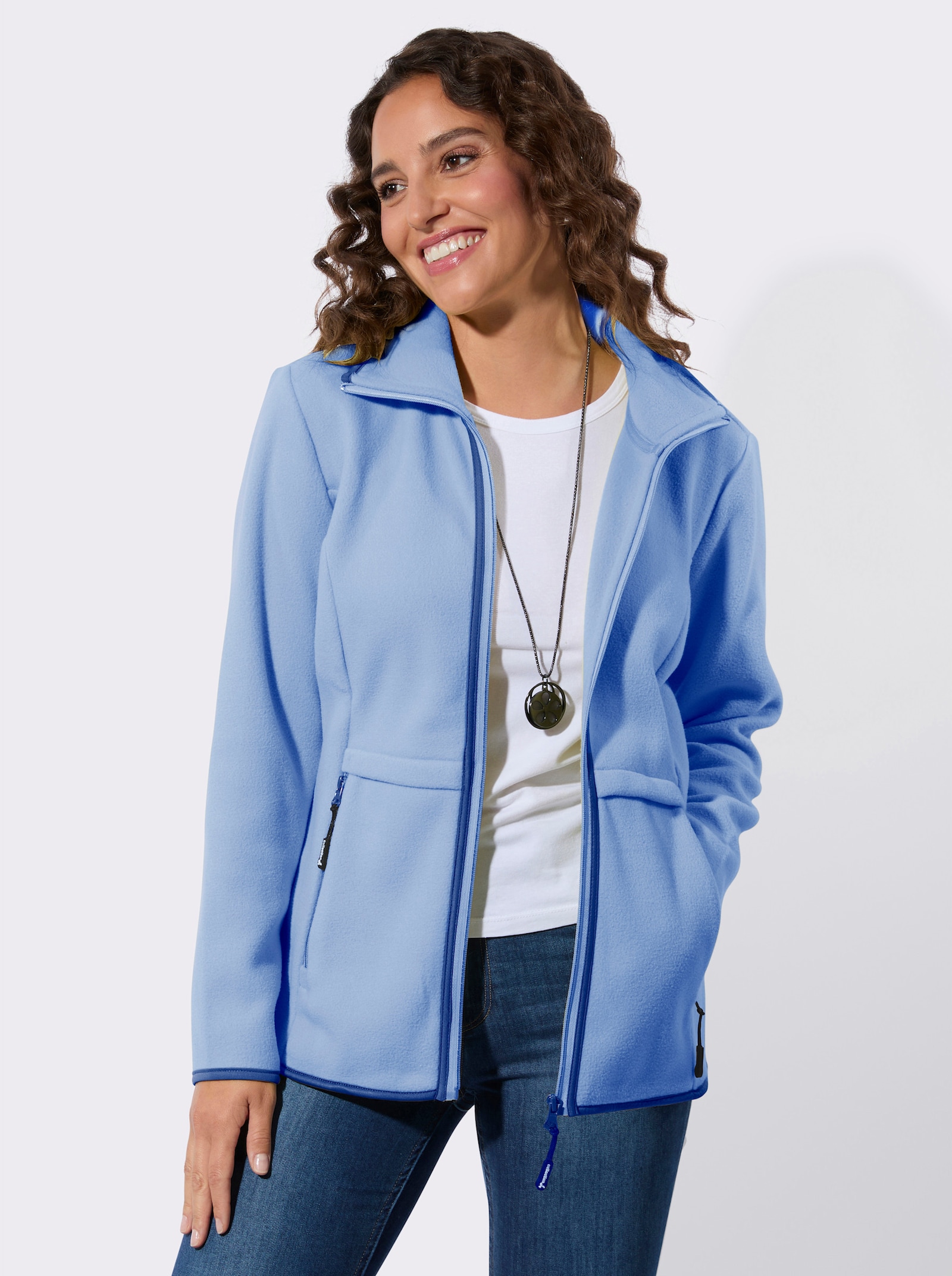 Fleecejacke mit Kontrast-Paspeln - eisblau